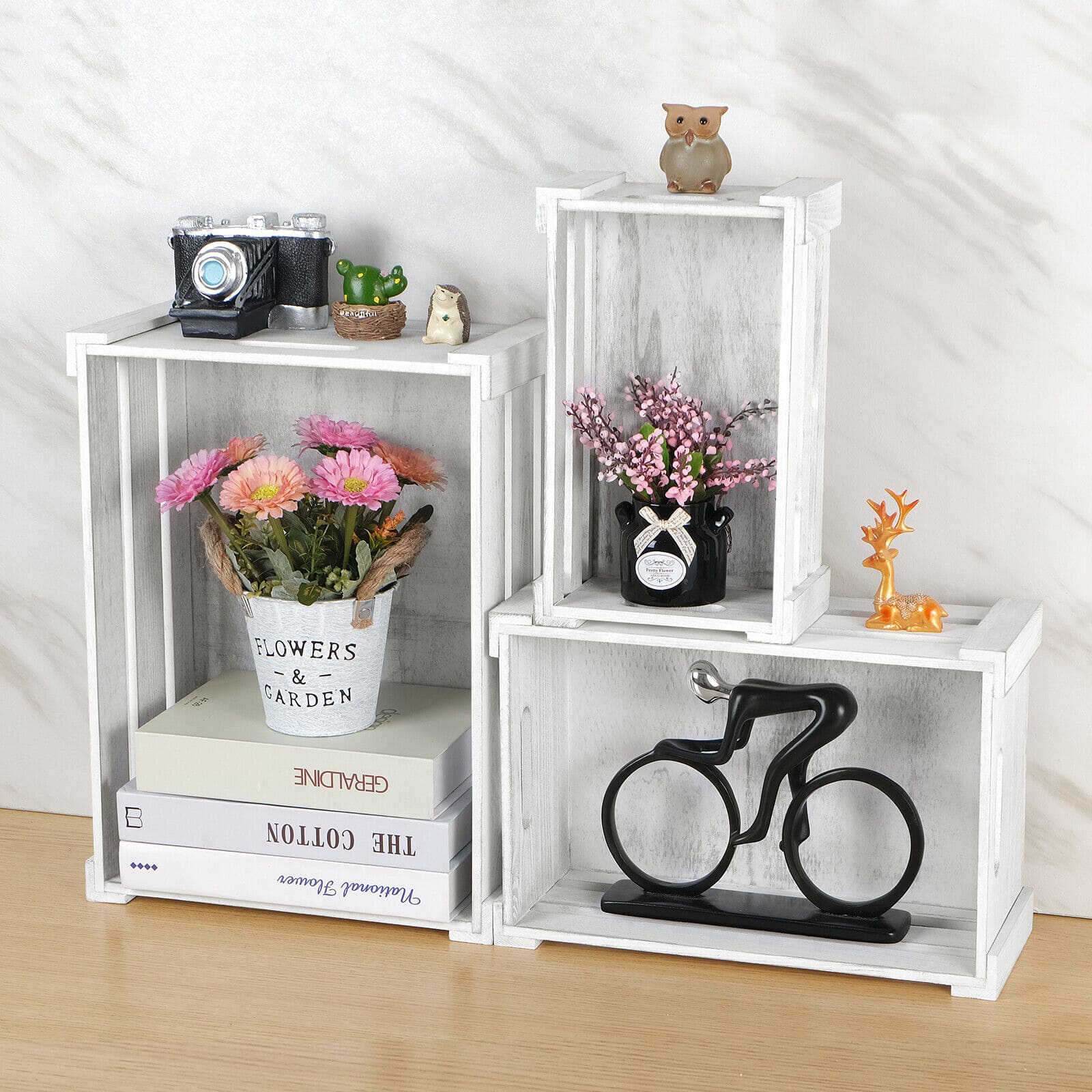 NEX&#x2122; Distressed Wood Storage Containers Display Risers Set