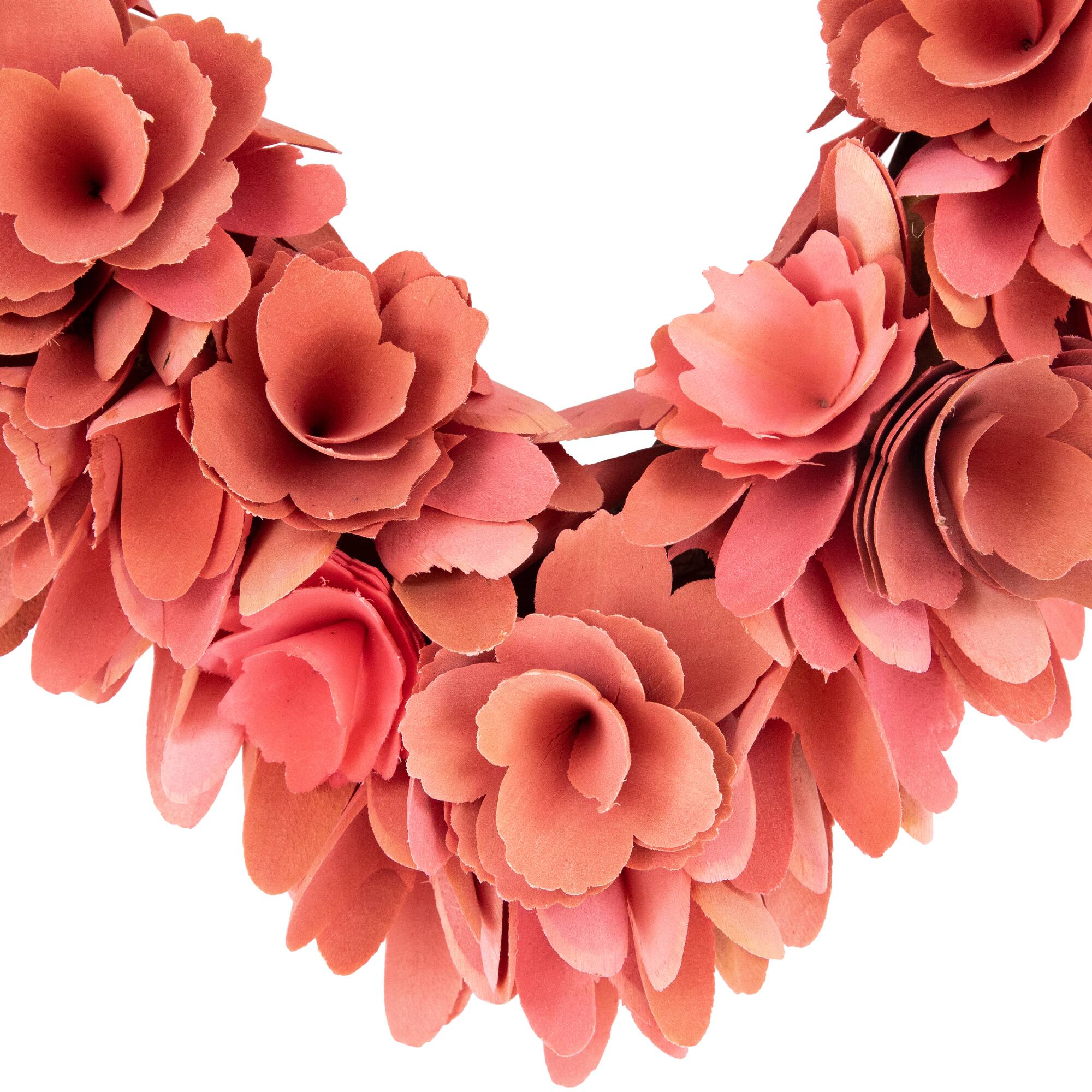 14&#x22; Salmon Pink Valentine&#x27;s Day Wooden Floral Heart Wreath