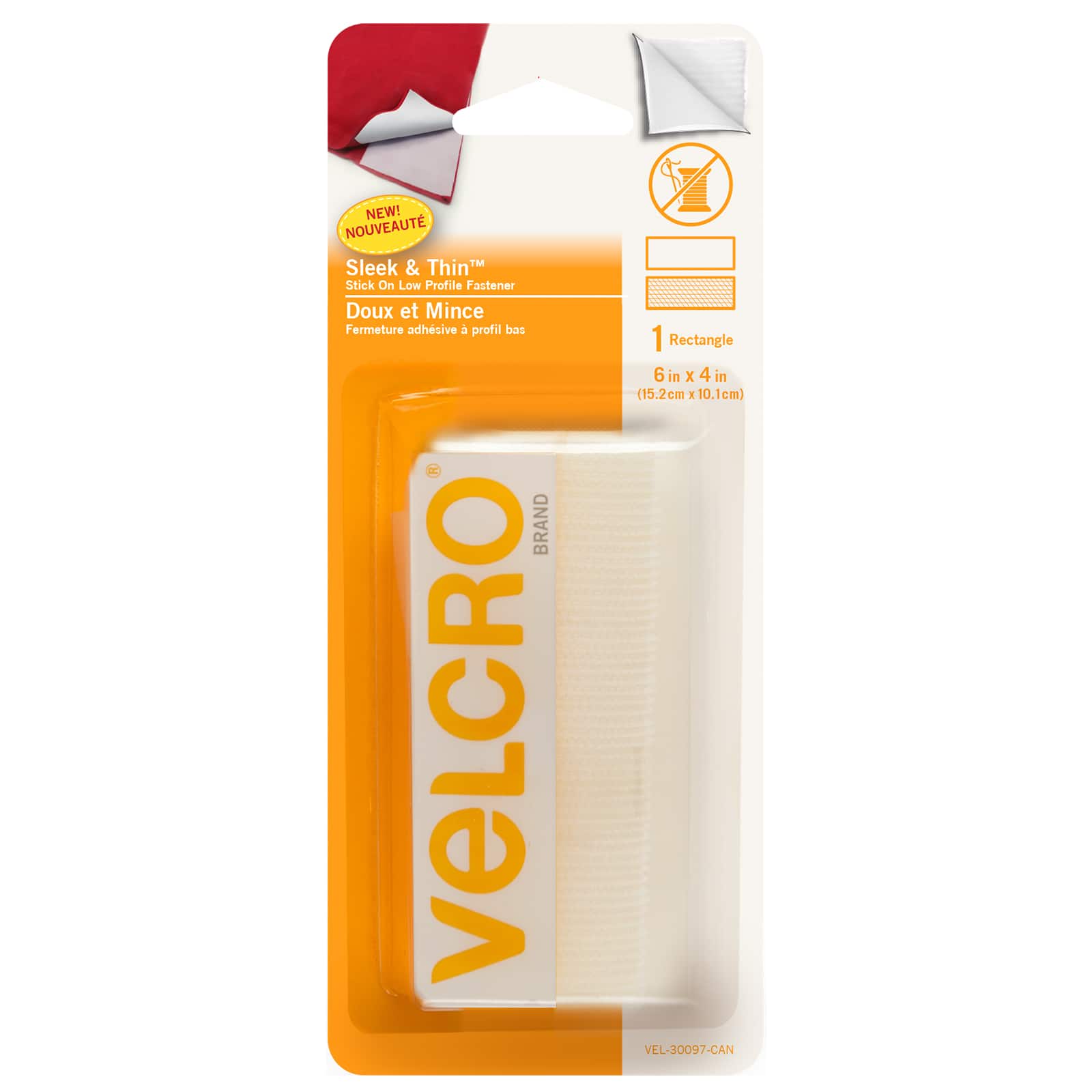 12 Pack: VELCRO® Brand Sleek & Thin™ White Stick On Fastener Rectangle