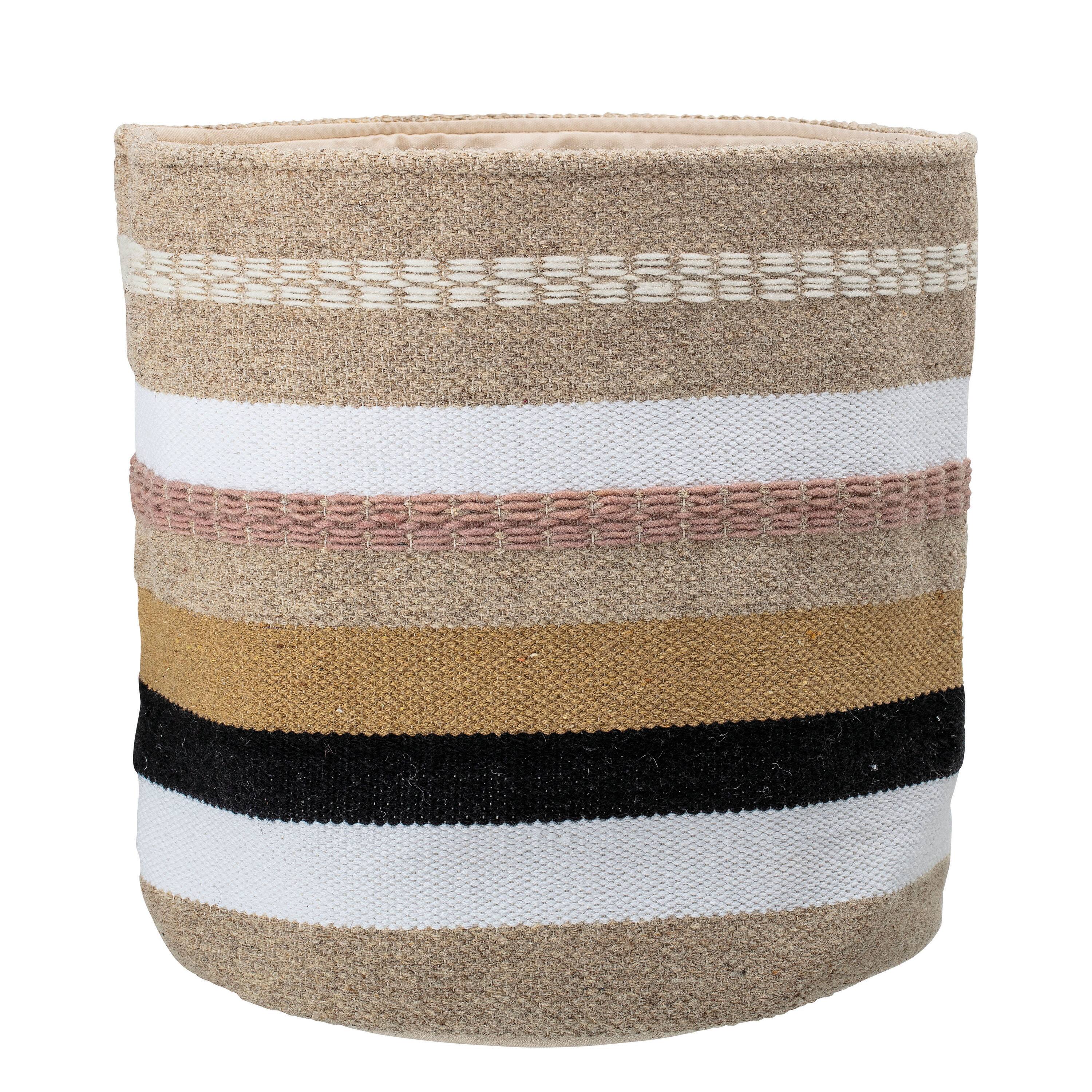 Hello Honey® 16" White, Brown & Pink Striped Round Woven Fabric Basket