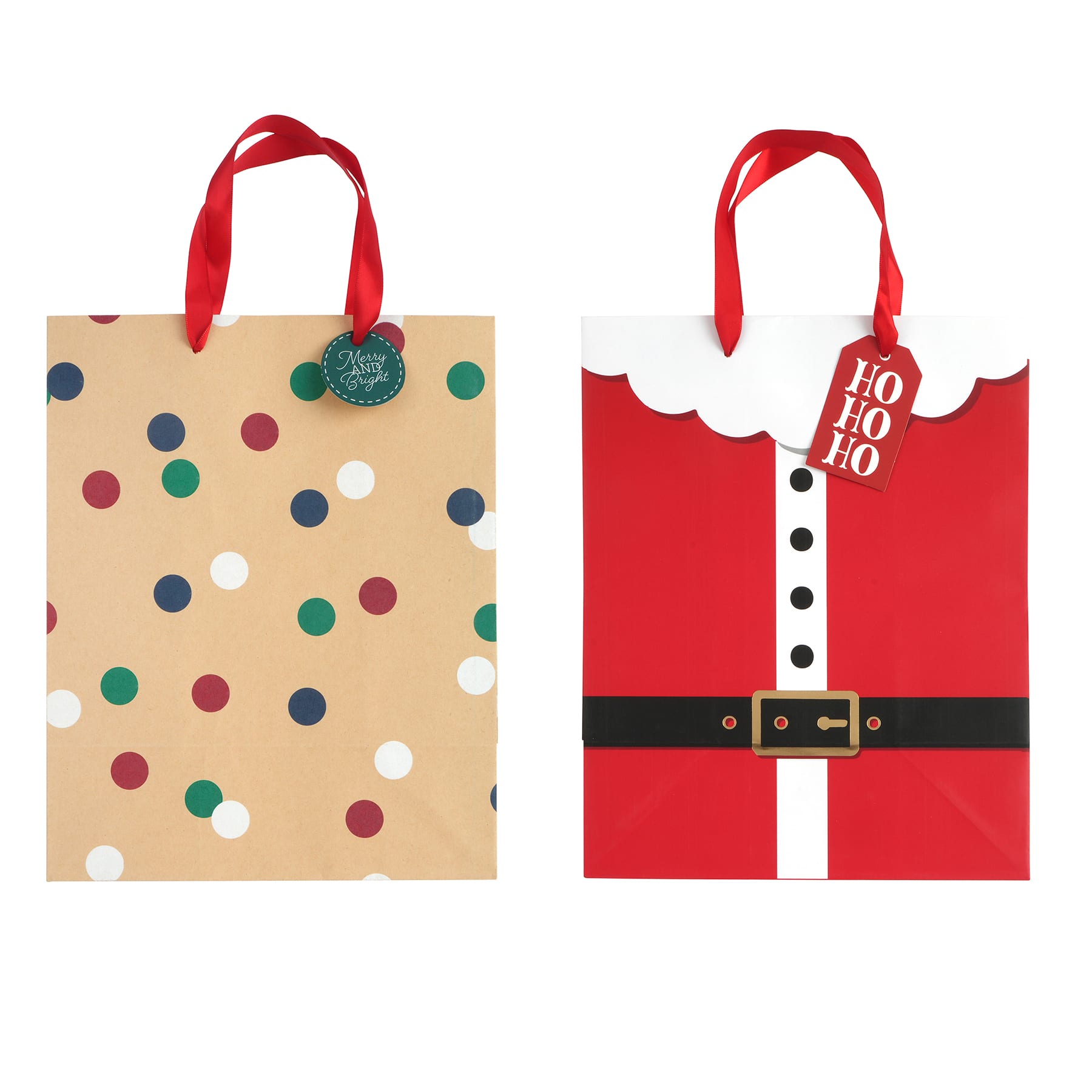 10&#x22; Polka Dot &#x26; Santa Suit Gift Bag Set by Celebrate It&#xAE;