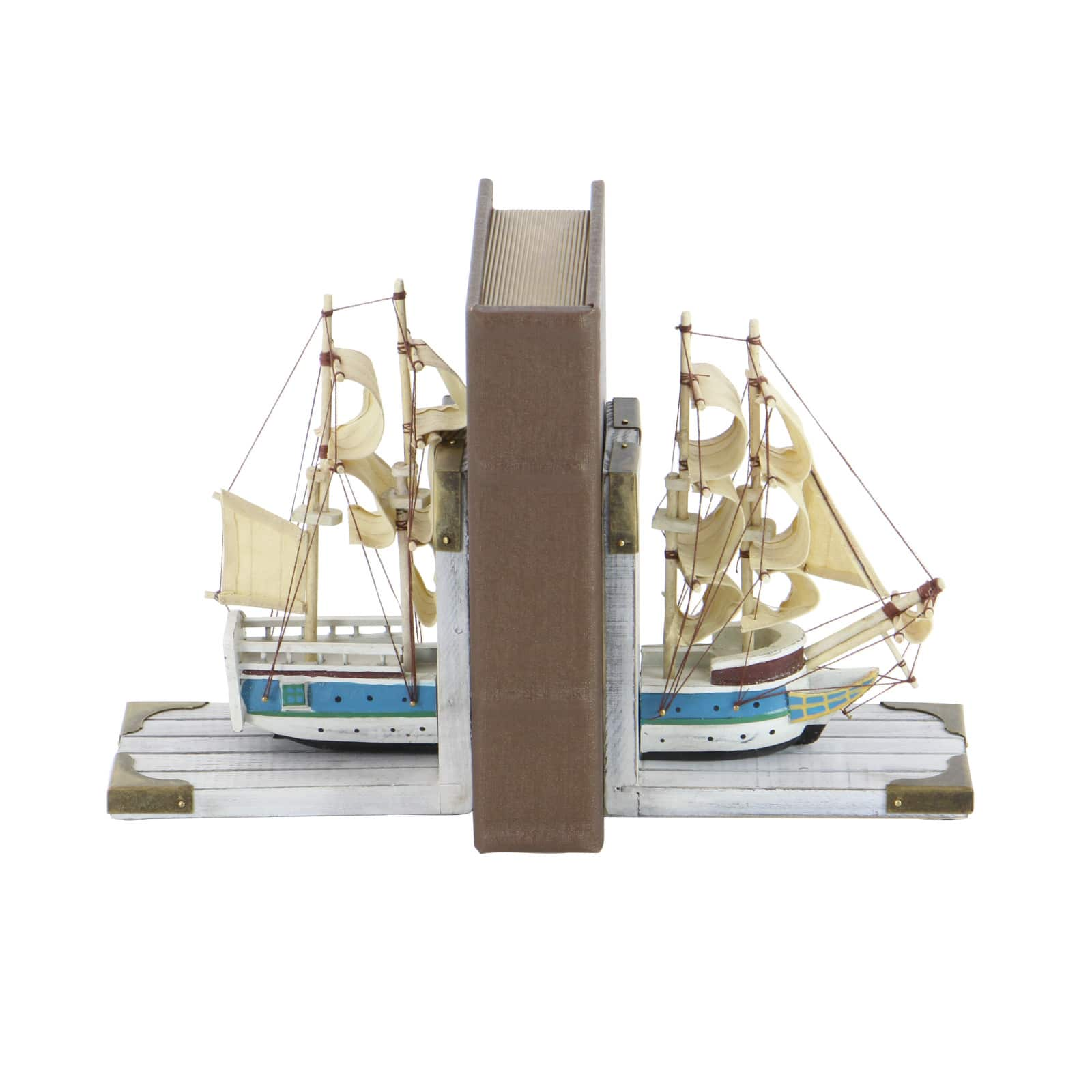 9&#x22; White Wood Coastal Sailboat Bookends, 2ct.