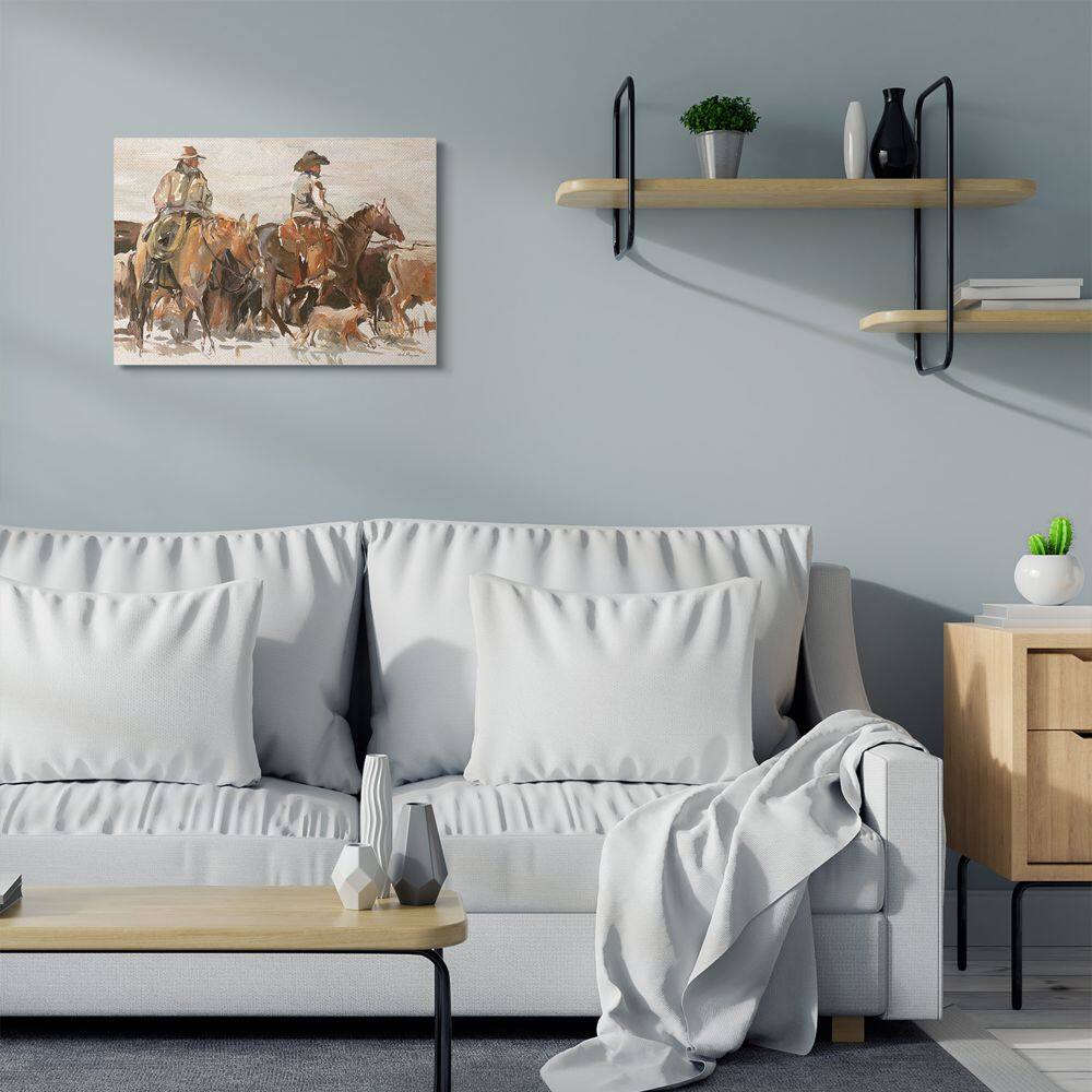 Stupell Industries Cowboys And Horses Farm Western Painting Canvas Wall Art