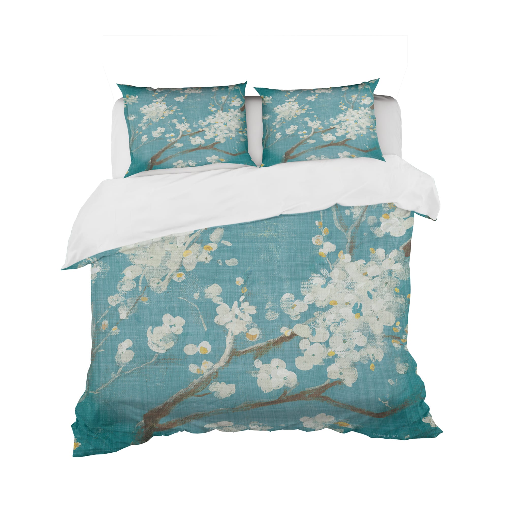 Designart &#x27;Blue Cherry Blossoms II&#x27; Cottage Bedding Set - Duvet Cover &#x26; Shams