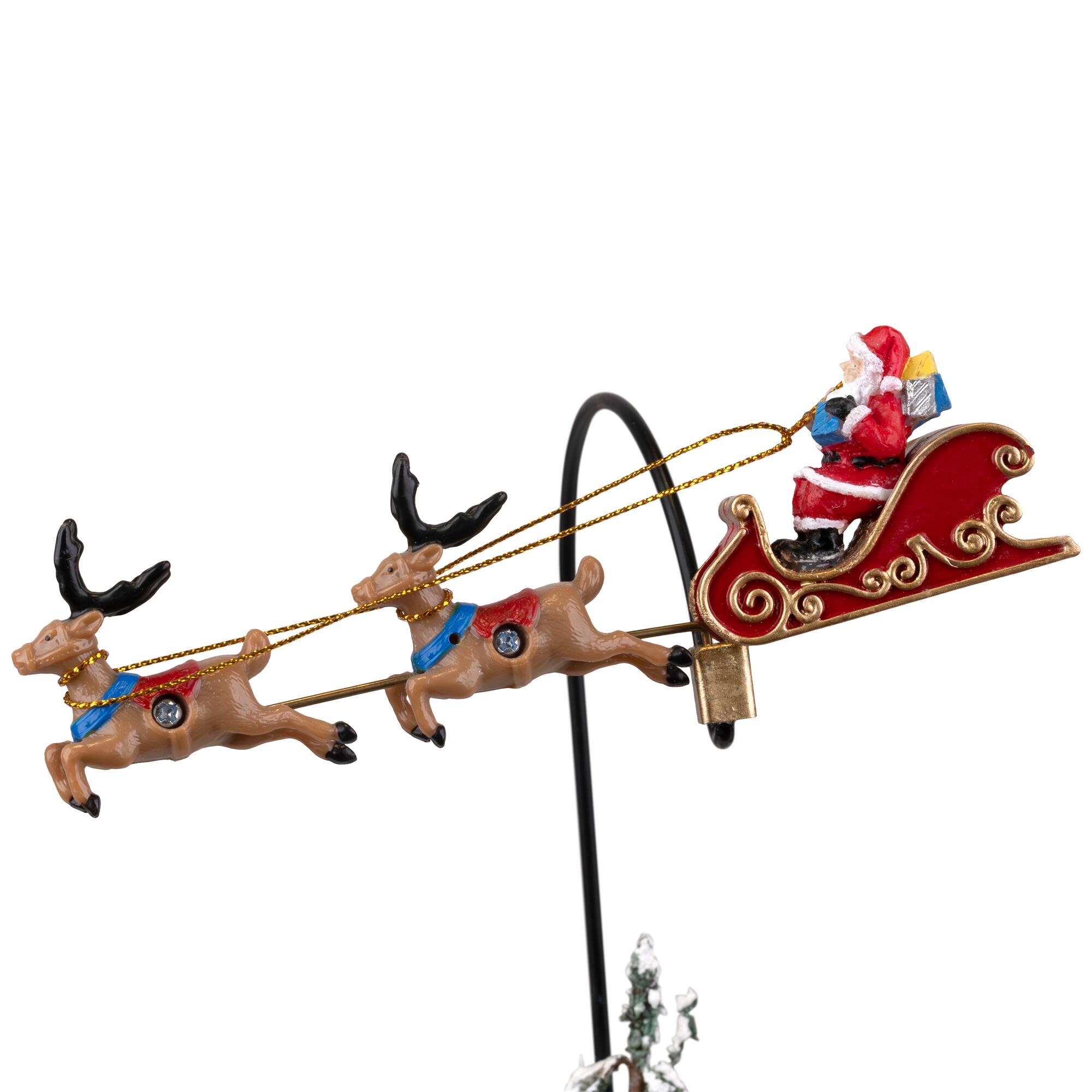 LED Lighted and Musical Flying Santa Animated Christmas Village Display - 13.5&#x22;