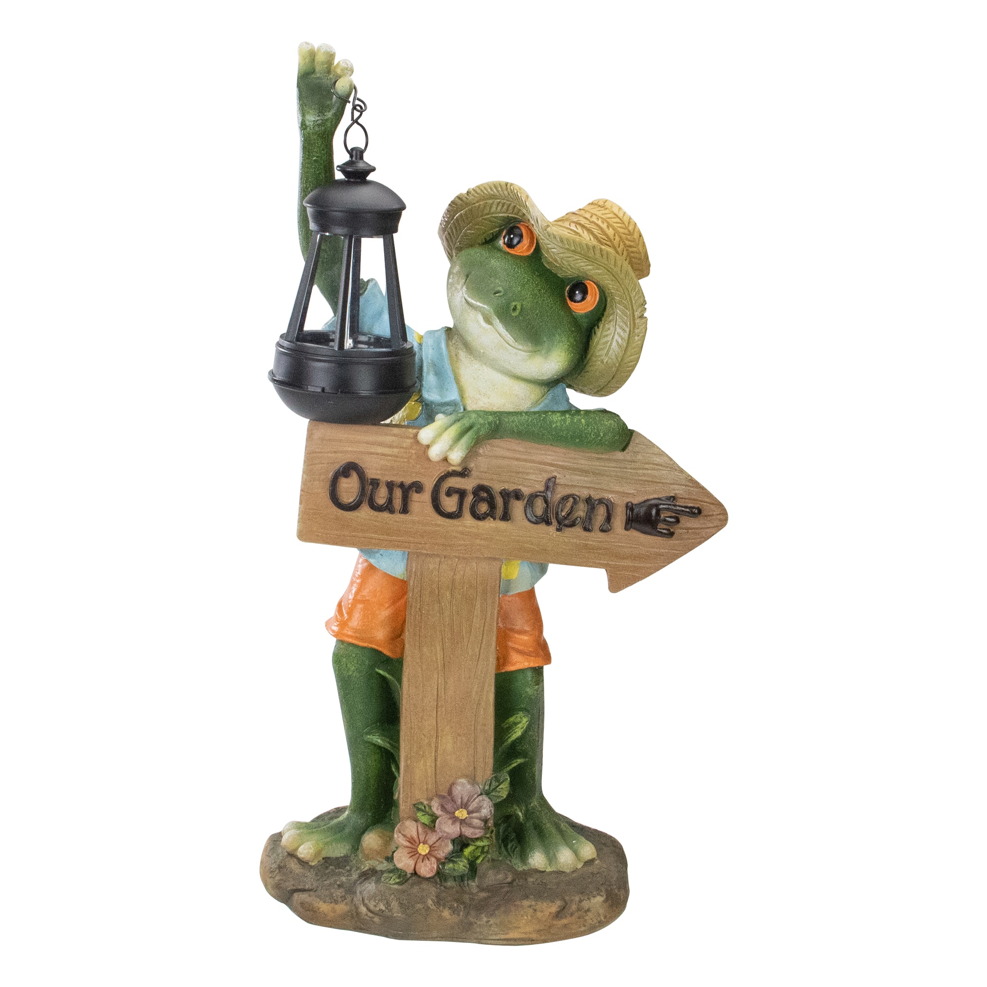 18&#x22; Country Frog with Lantern Outdoor Garden Statue