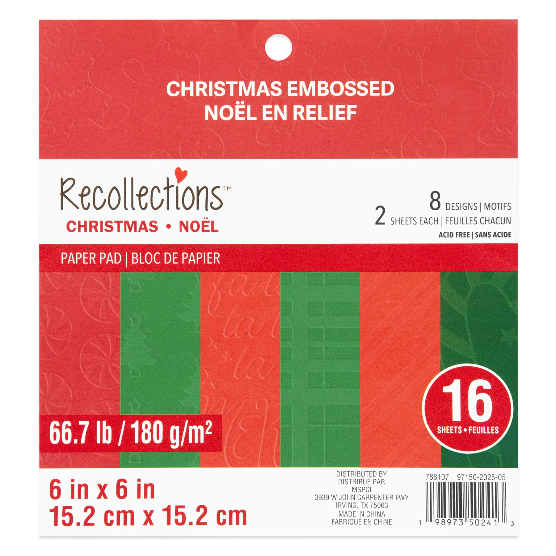 6&#x22; x 6&#x22; Christmas Embossed Paper Pad, 16 Sheets by Recollections&#x2122;