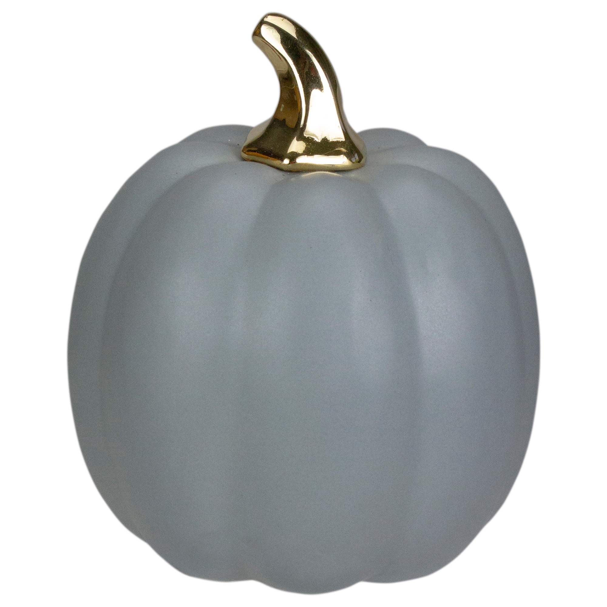 7&#x22; Gray &#x26; Gold Fall Harvest Ceramic Pumpkin Decoration