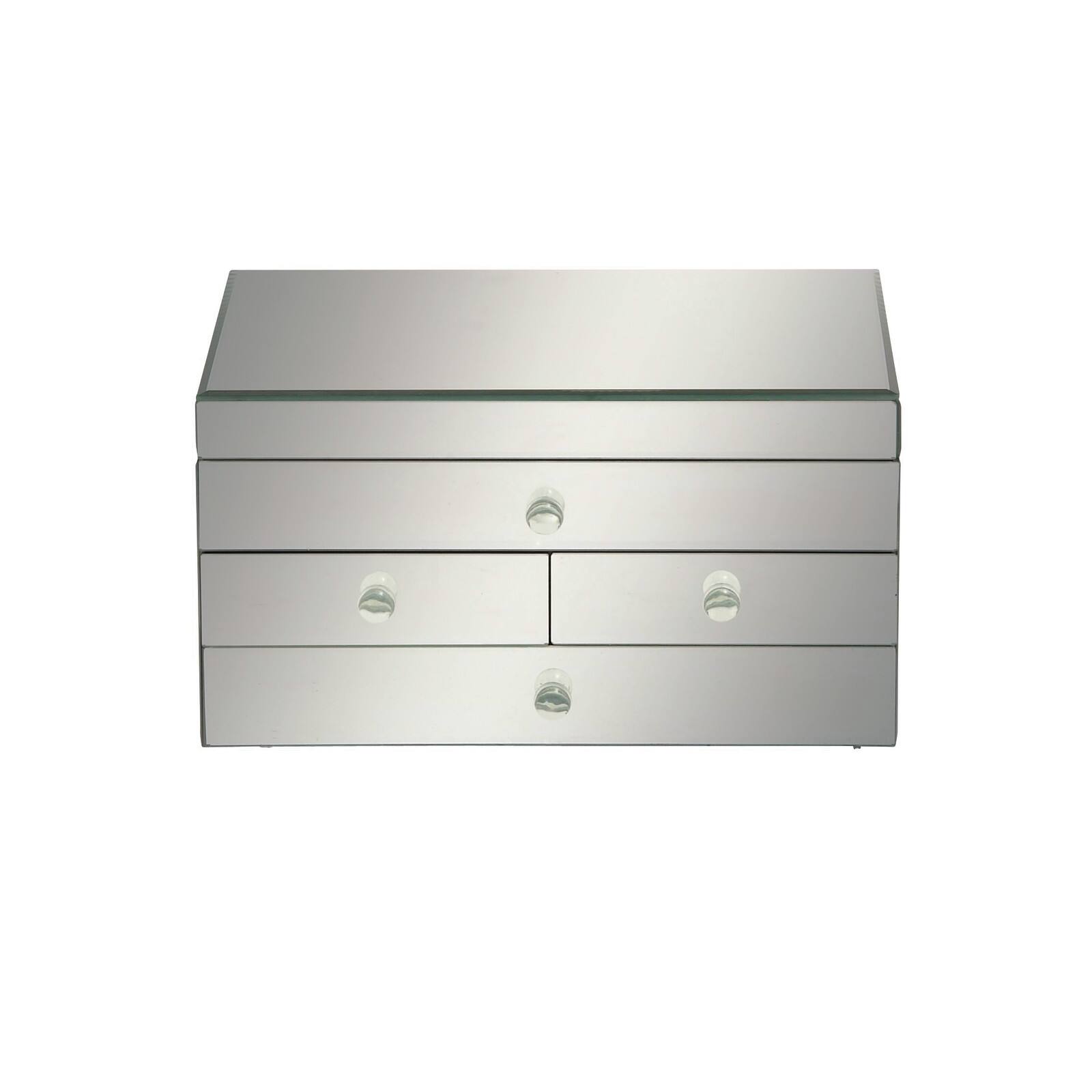 Silver Mirror and Wood Glam Jewelry Box, 6&#x22; x 11&#x22; x 9&#x22;