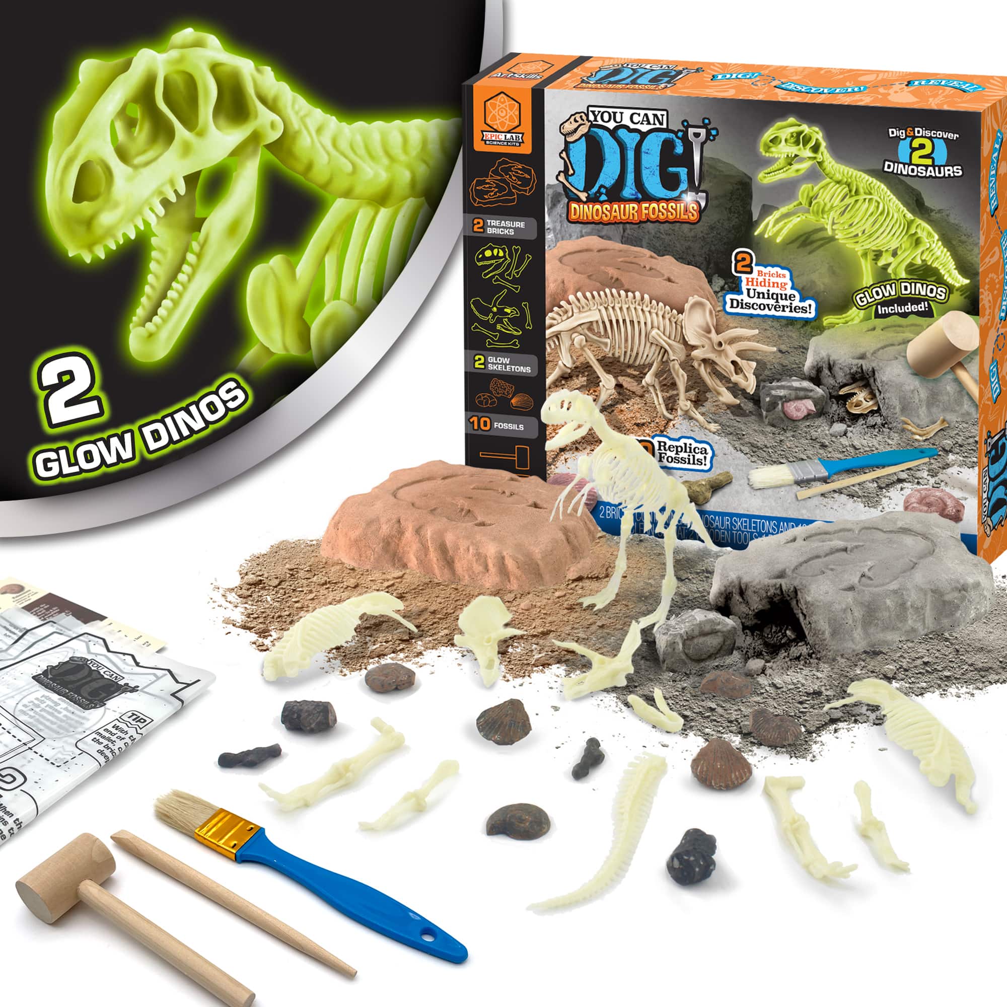 ArtSkills® Epic Lab Dinosaur Fossil Dig Kit with Glow in the Dark Dino Skeletons