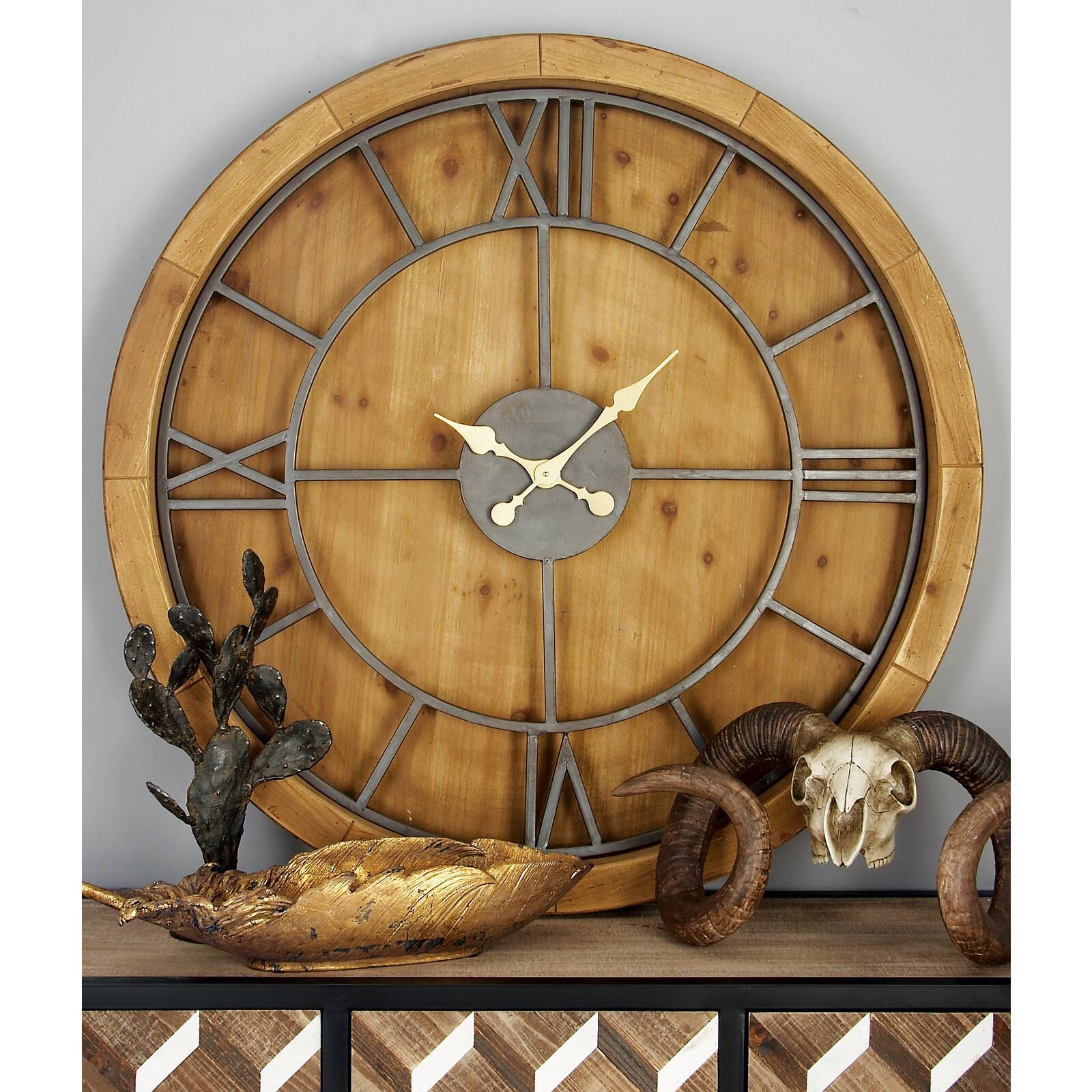 40&#x22; Brown Wood Mediterranean Wall Clock