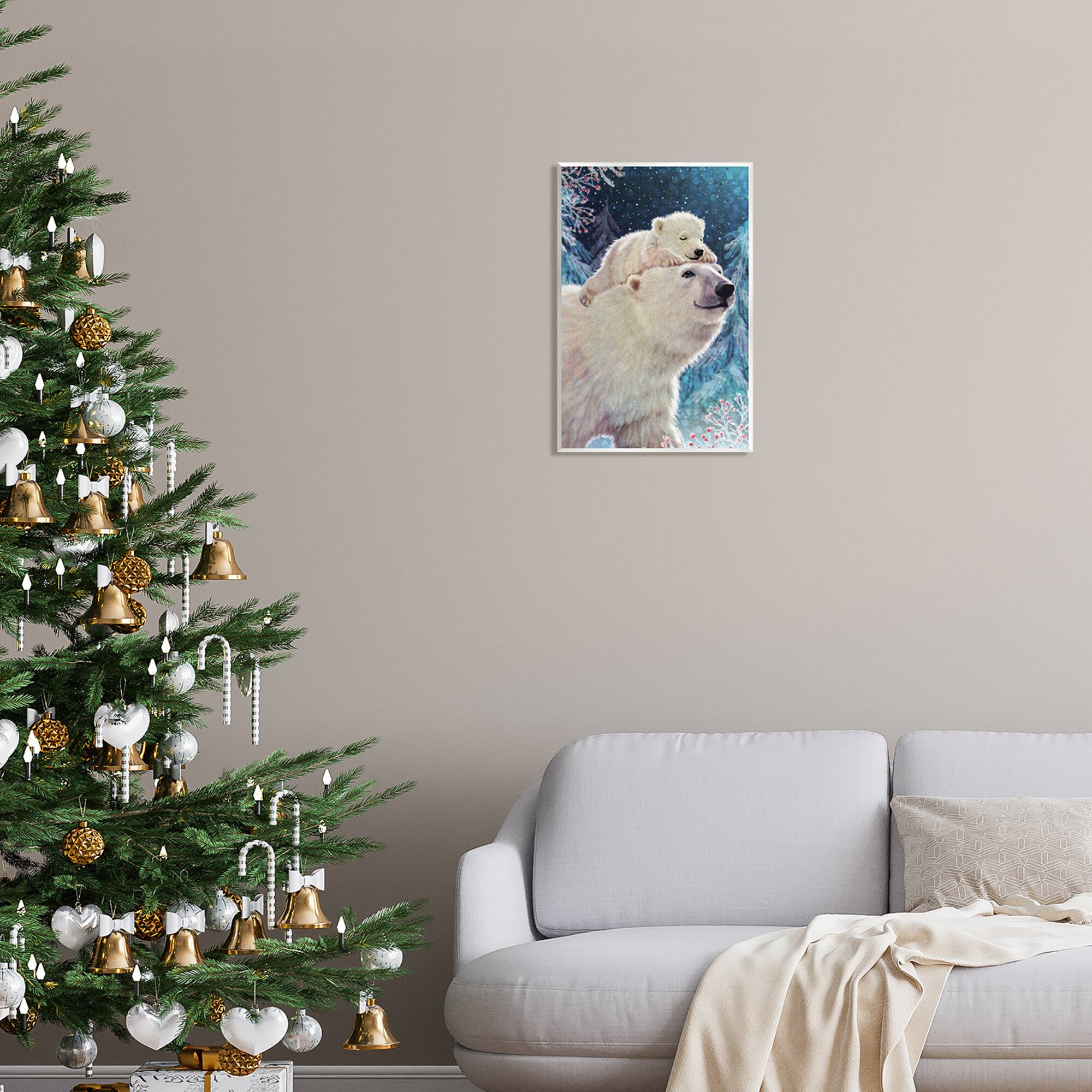 Stupell Industries Polar Bear &#x26; Cub Winter Scene Wall Plaque Art