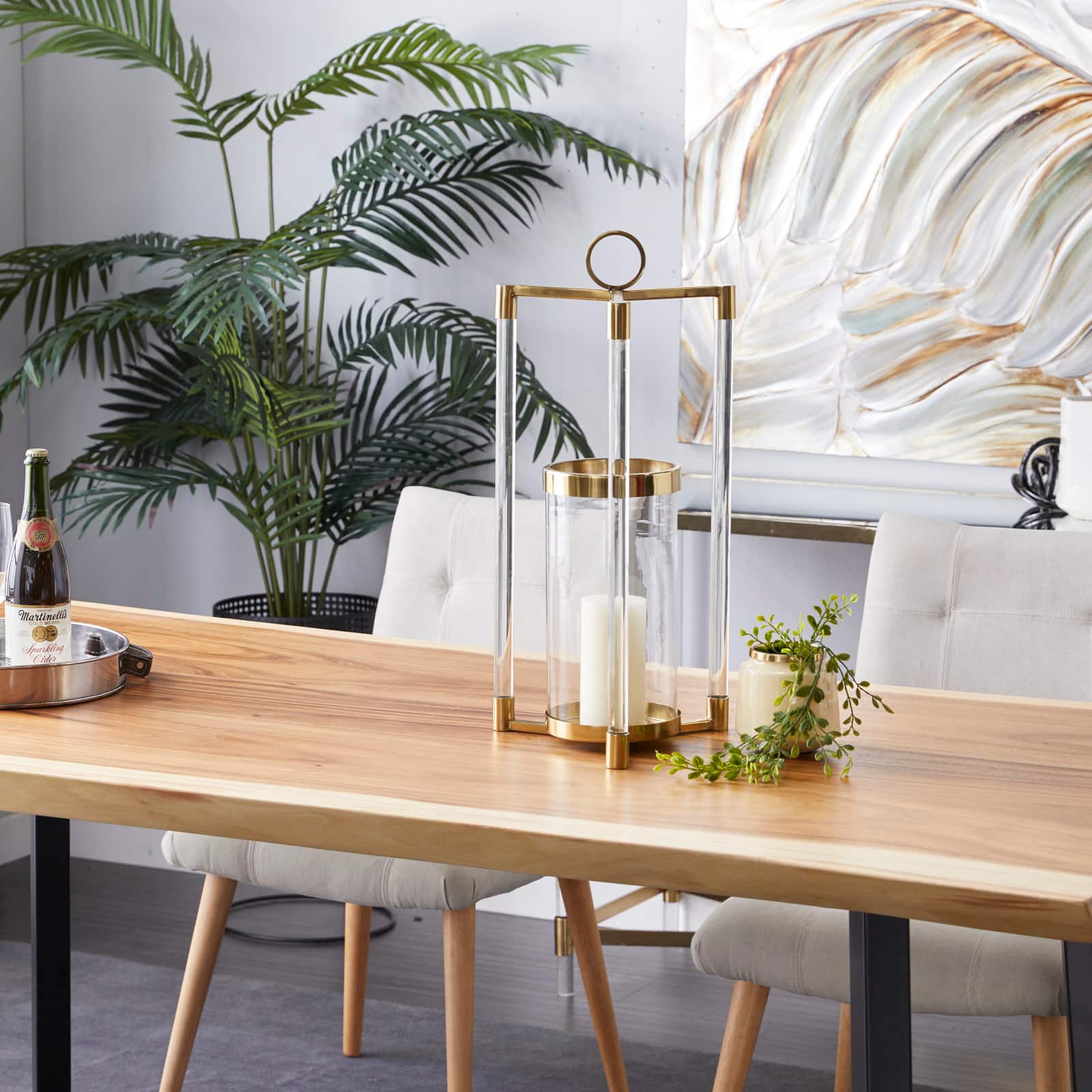 The Novogratz Gold Stainless Steel Contemporary Lantern, 23" x 11" x 11"