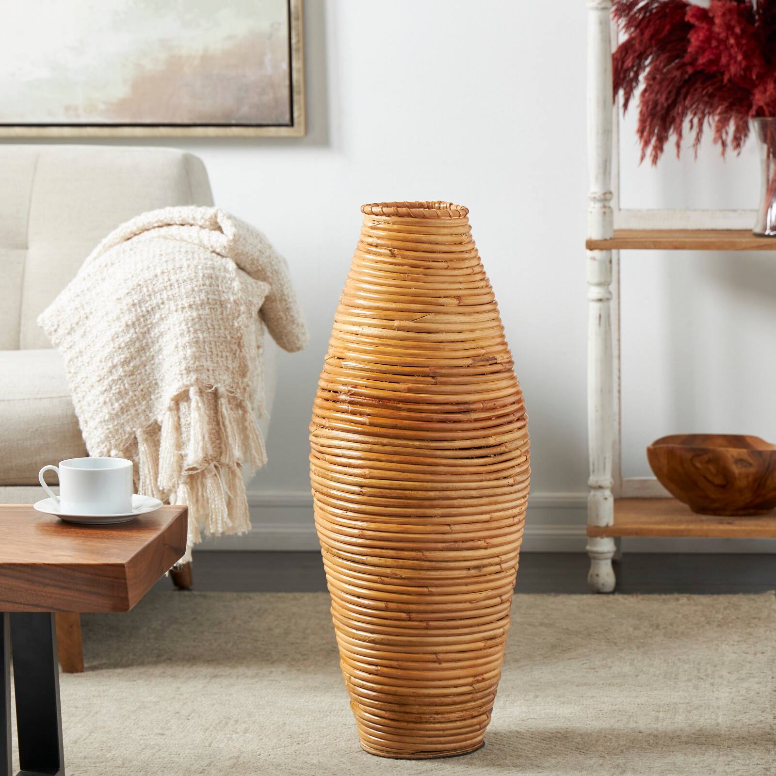 28" Brown Rattan Handmade Wrapped Vase