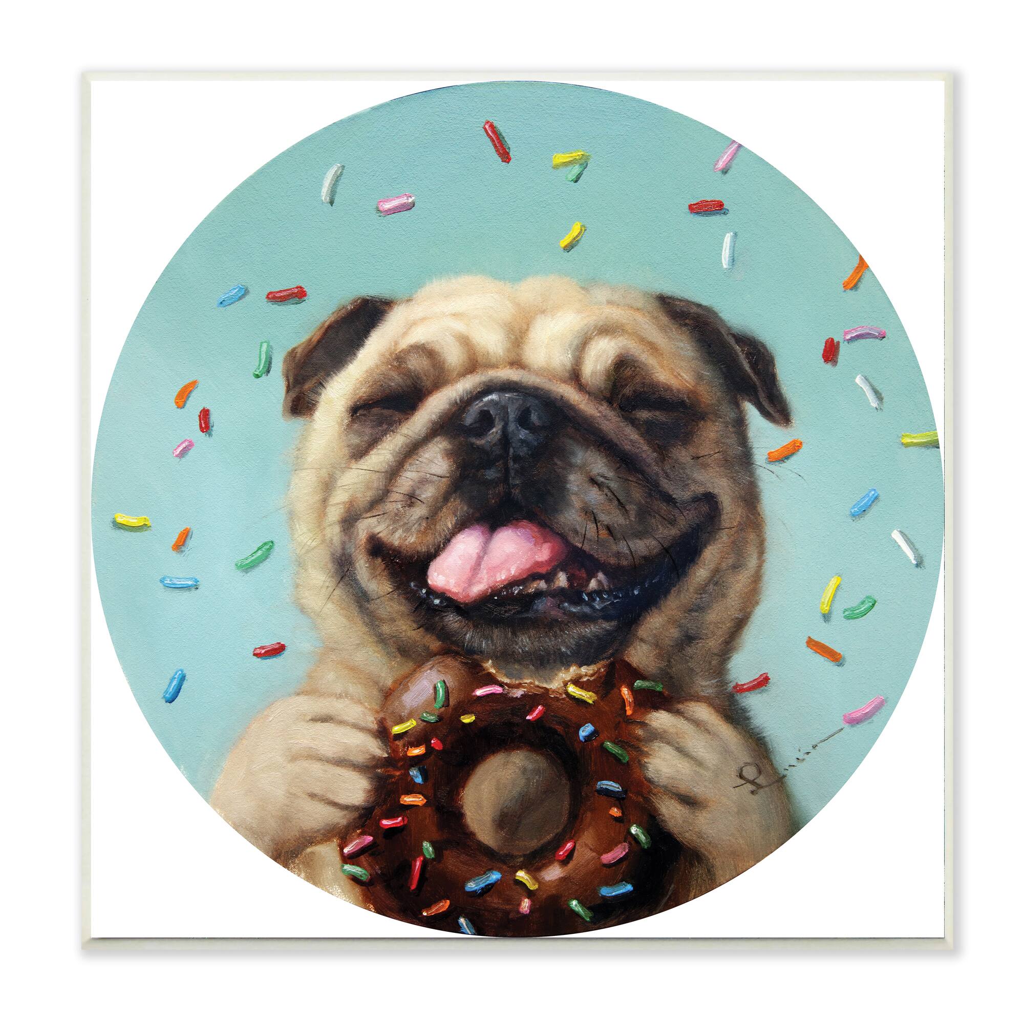 Stupell Industries Happy Pug With Sprinkle Donut Pet Dog, 12" x 12"