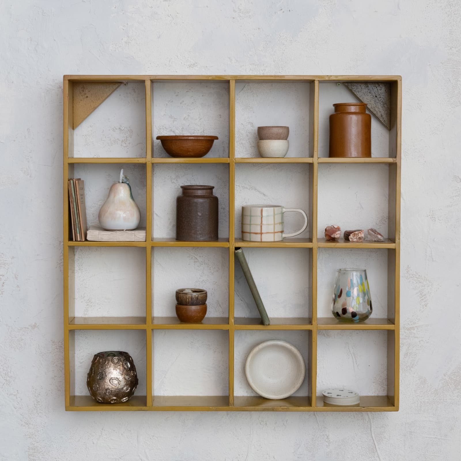 Hello Honey 27.5&#x22; Mustard Square Reclaimed Wood &#x26; Metal Wall Shelf