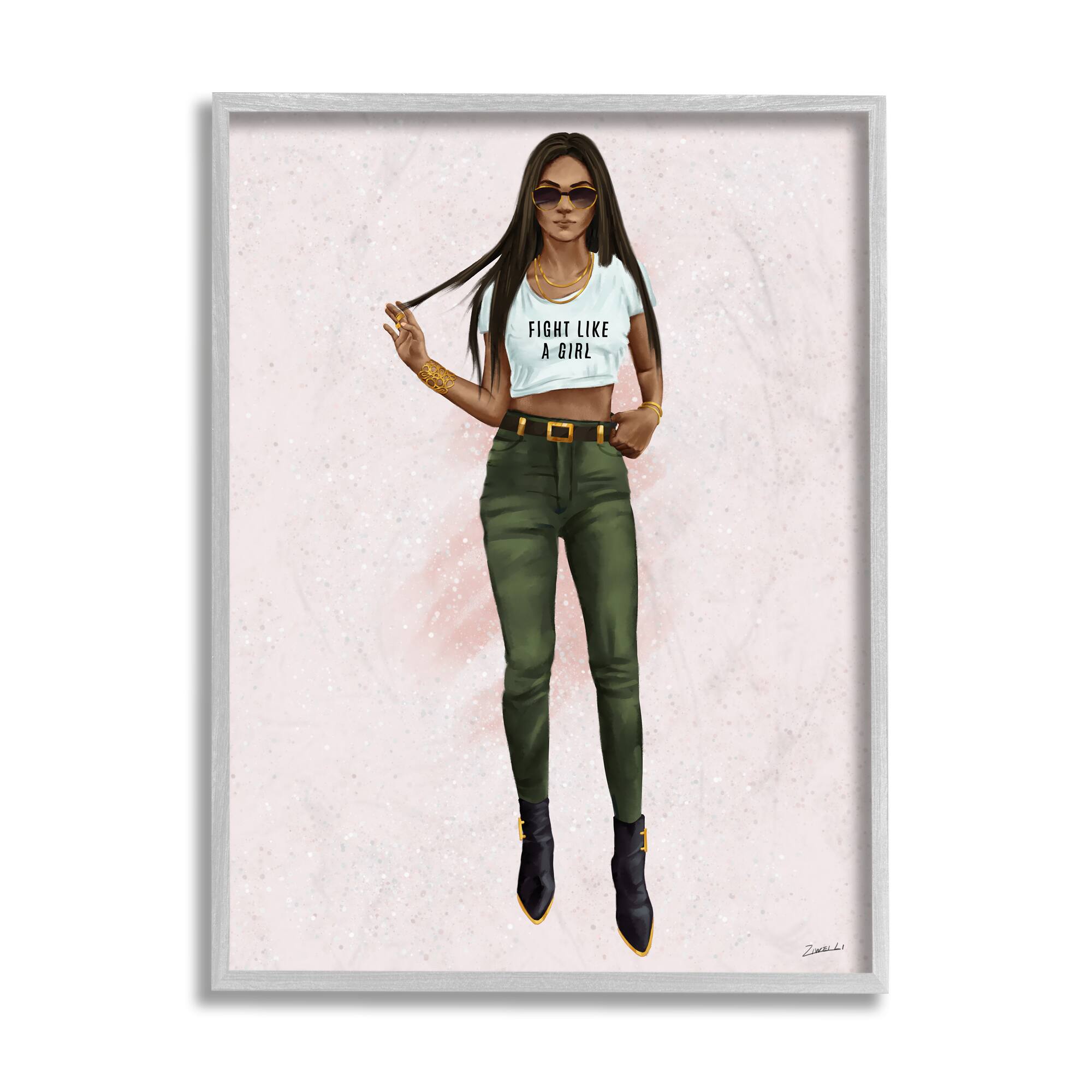 Stupell Industries Fight Like A Girl Wall Art in Gray Frame