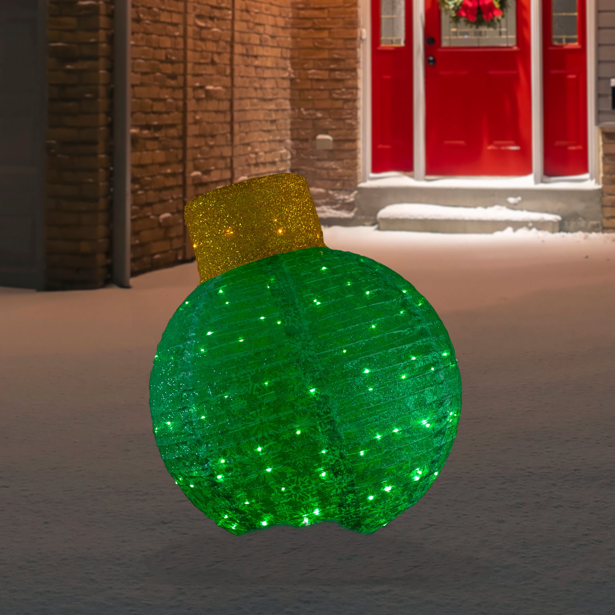 38&#x22; Green Outdoor Twinkling LED Tinsel Onion Ornament Decoration