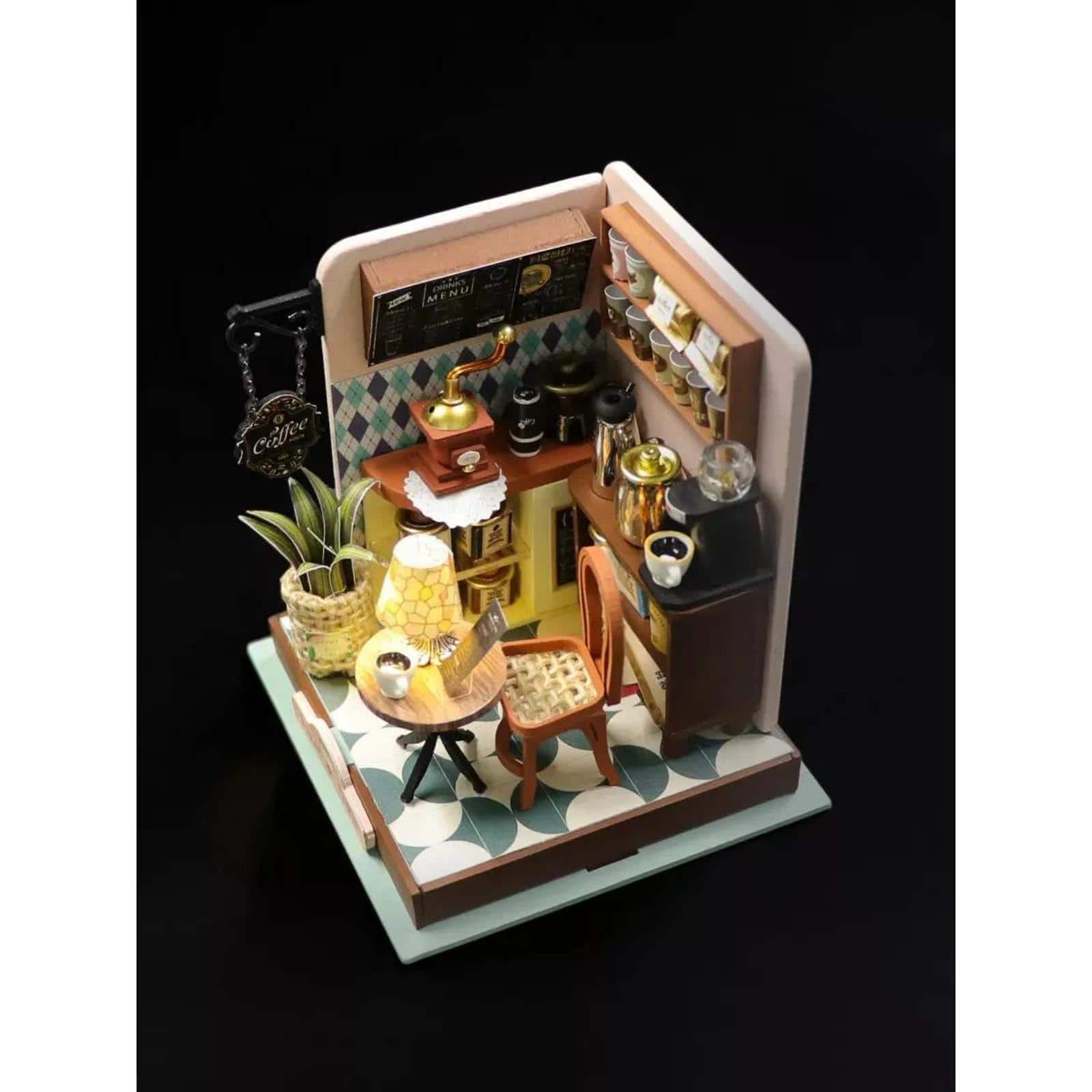 Wizardi Coffee Shop Miniature Dollhouse Roombox Kit