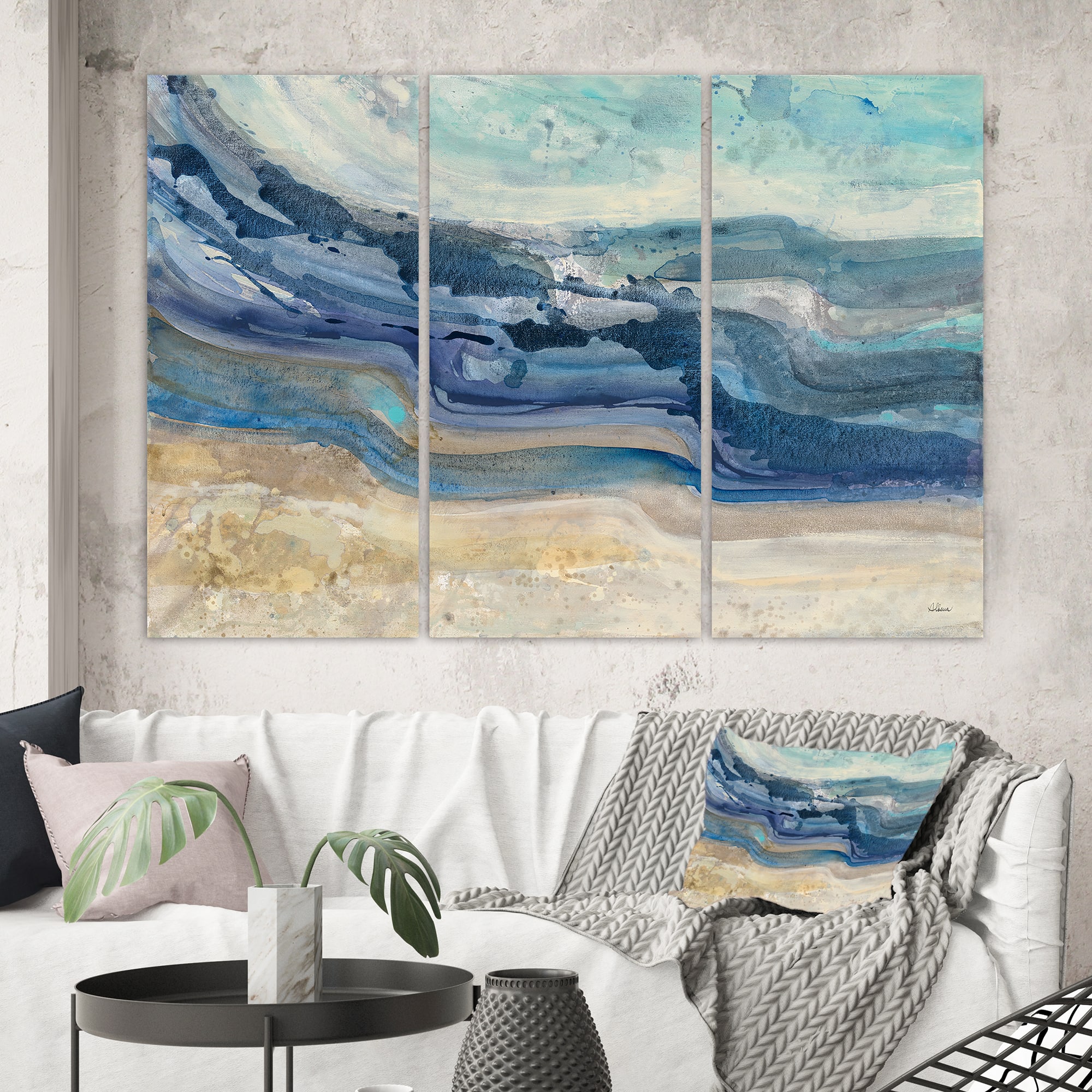 Designart - Coast Blue Sea Waves Watercolour - Modern Farmhouse Canvas Art