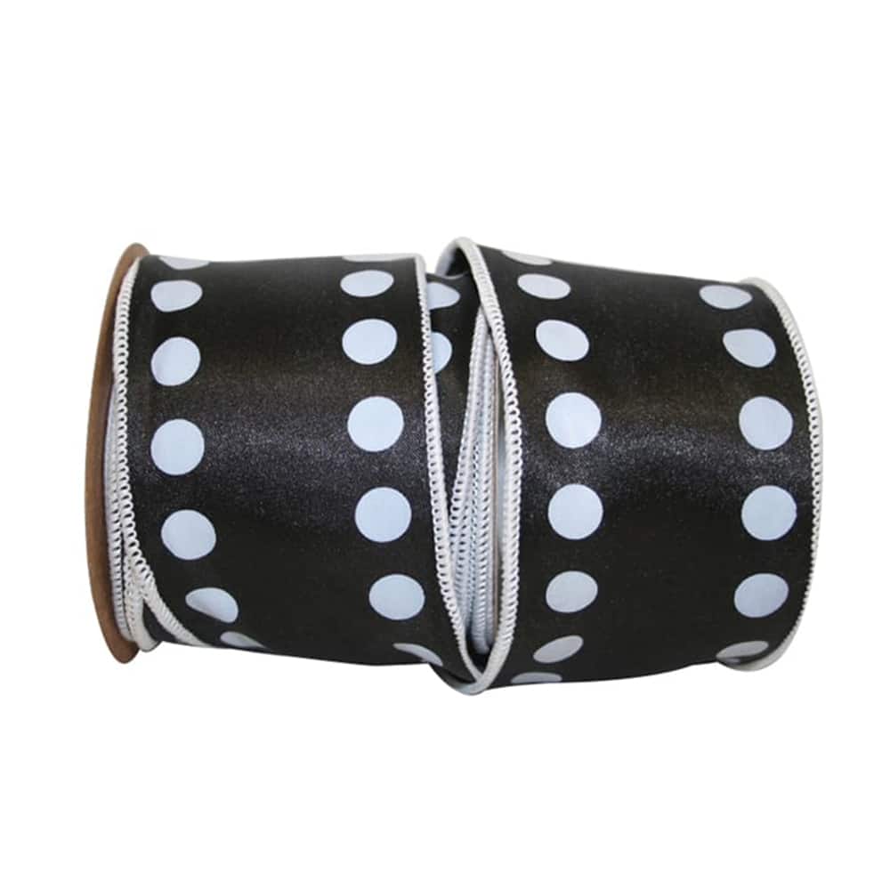 JAM Paper 2.25" x 10yd. Black & White Dotted Wired Ribbon