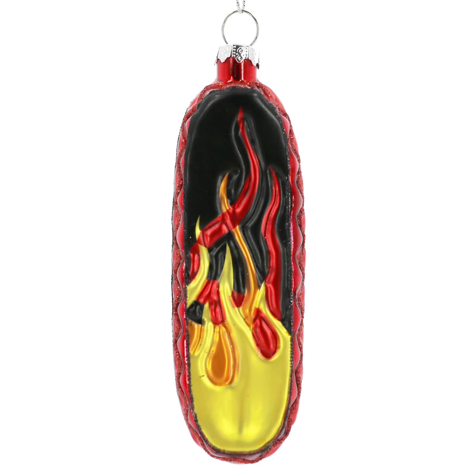 4.75&#x22; Red, Yellow &#x26; Black Flames Glass Skateboard Ornament by Ashland&#xAE;