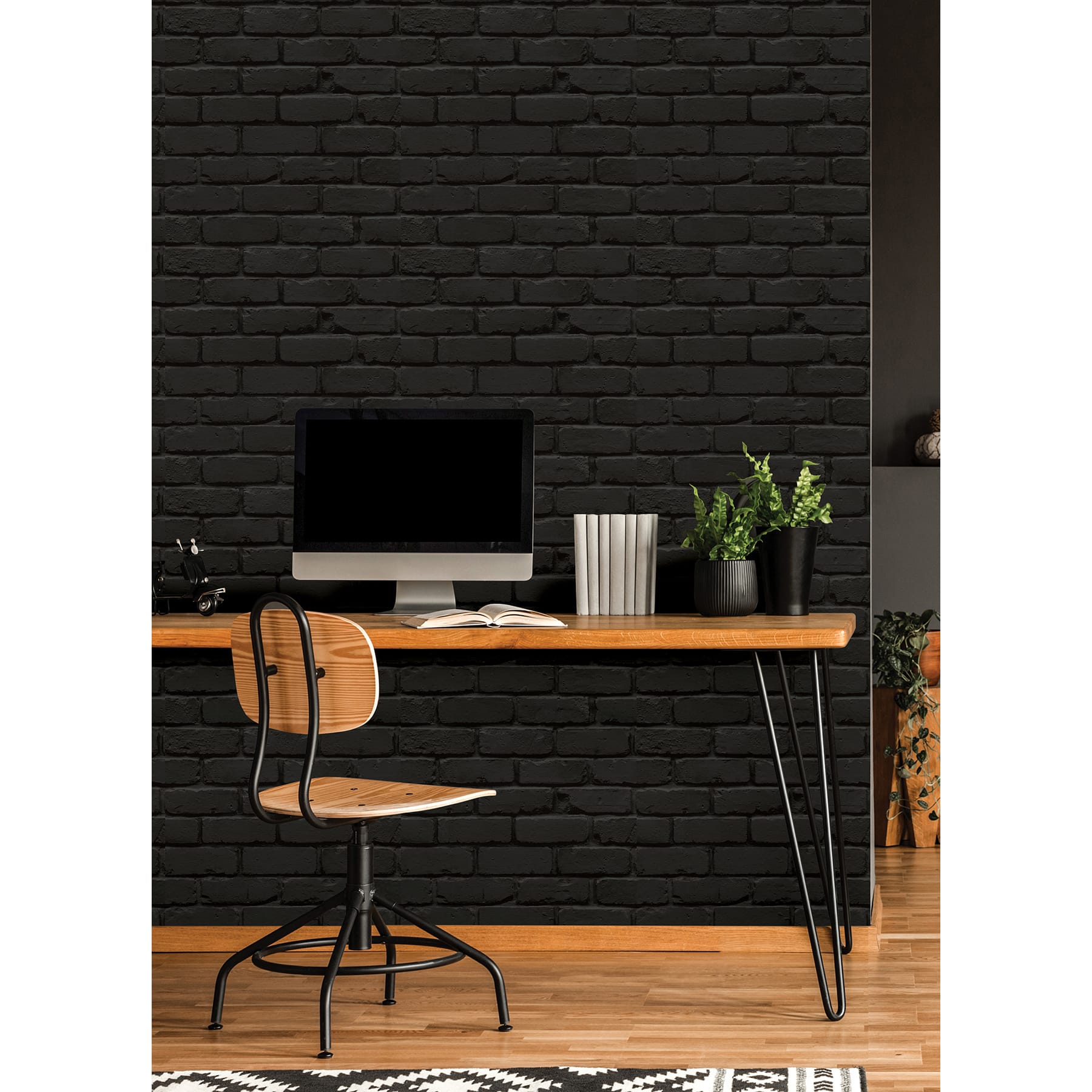 NuWallpaper Black Amsterdam Brick Peel & Stick Wallpaper
