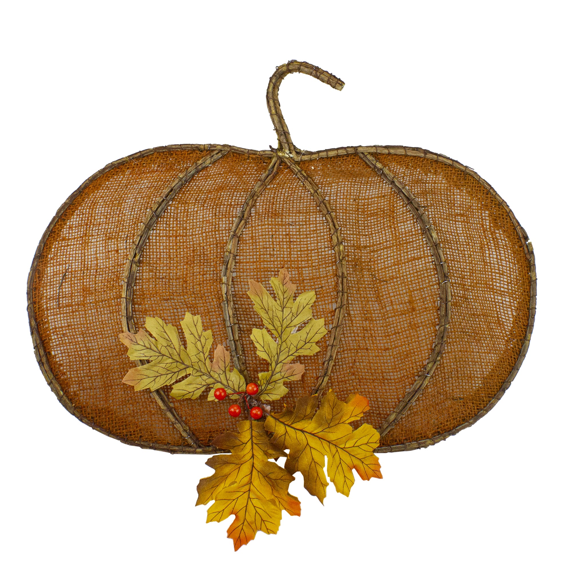19" Orange Burlap & Vine Pumpkin Wall Décor