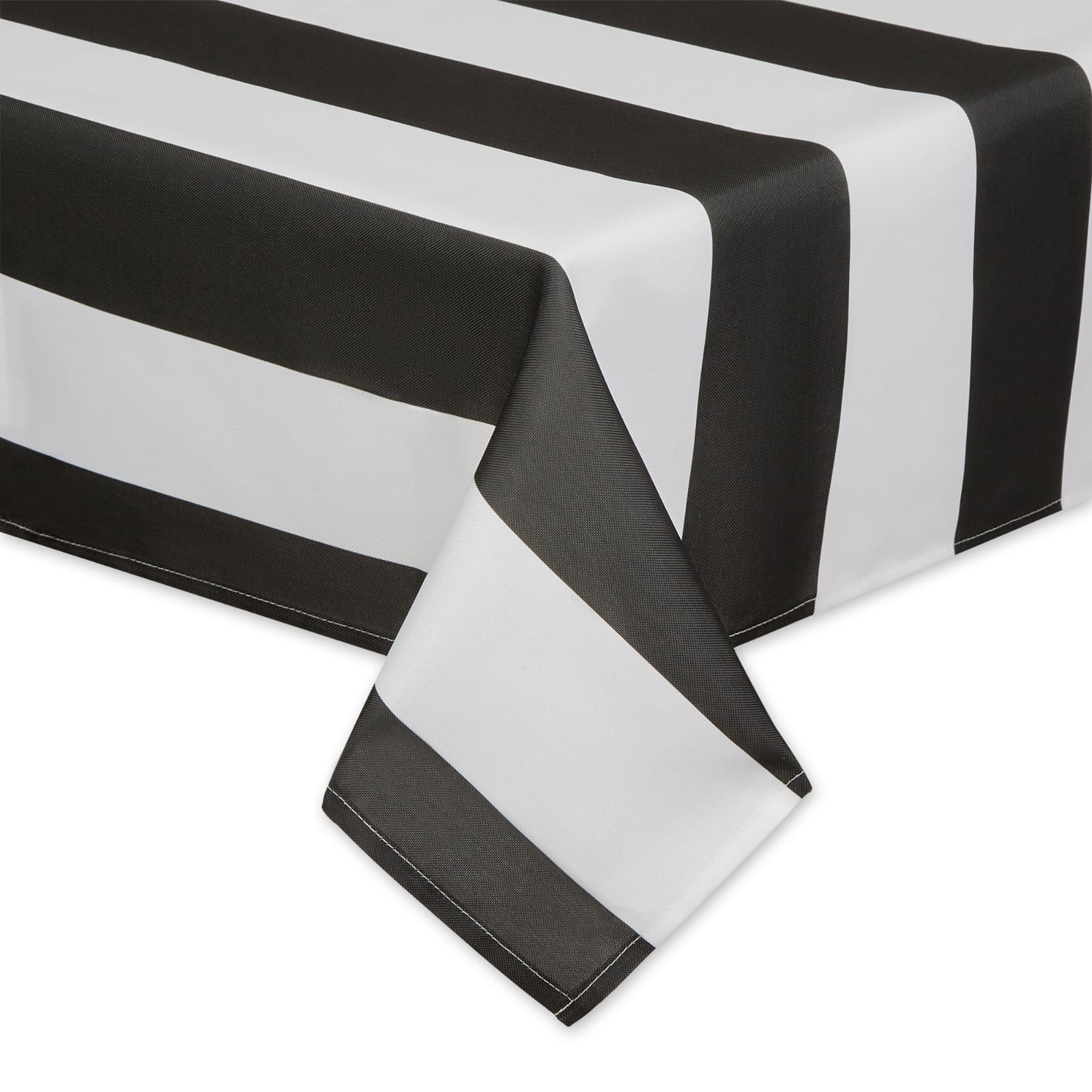 Black Cabana Stripe Print Outdoor Tablecloth,, 60&#x22; x 84&#x22;