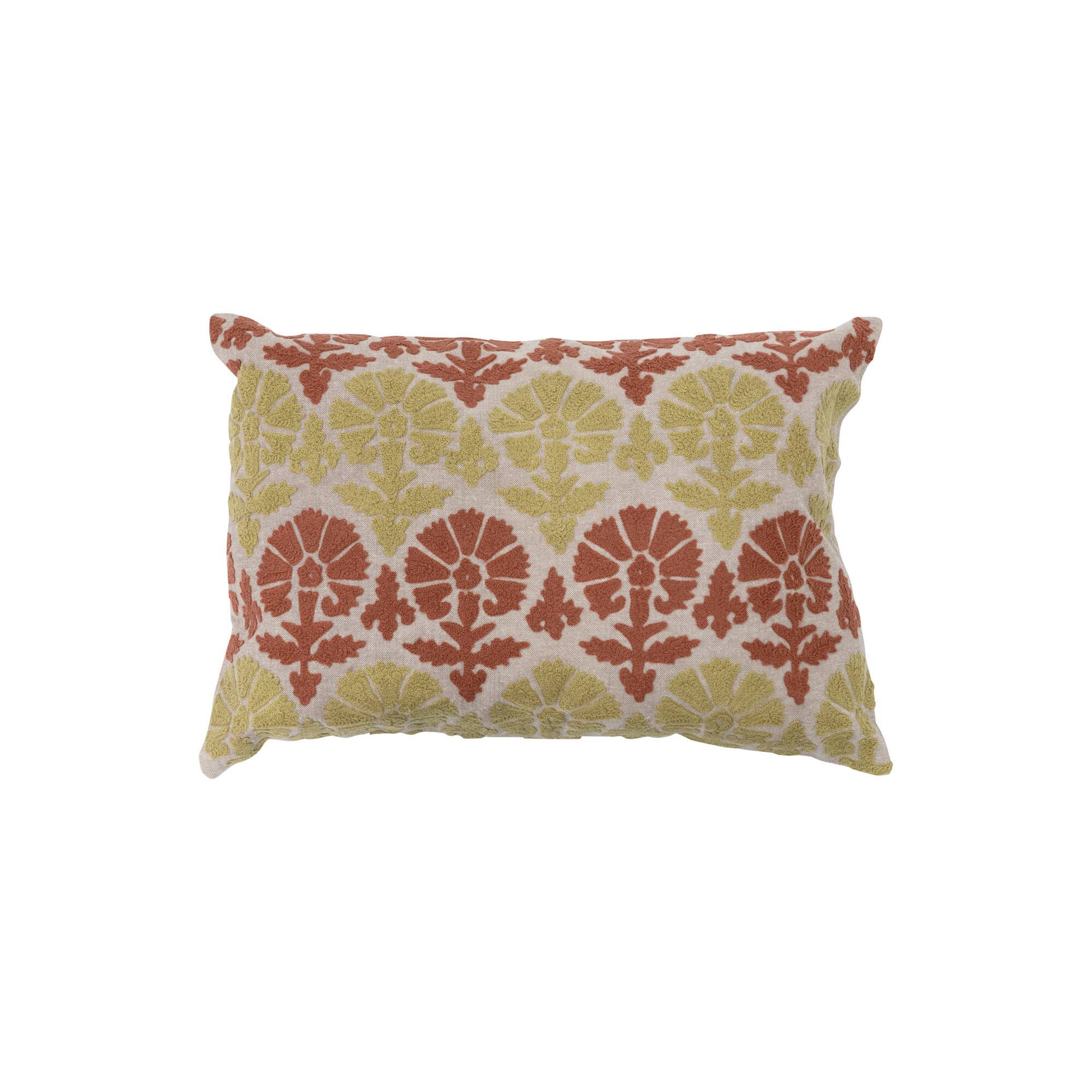 Hello Honey® Multicolor Embroidered Pattern Cotton Chambray Lumbar Pillow