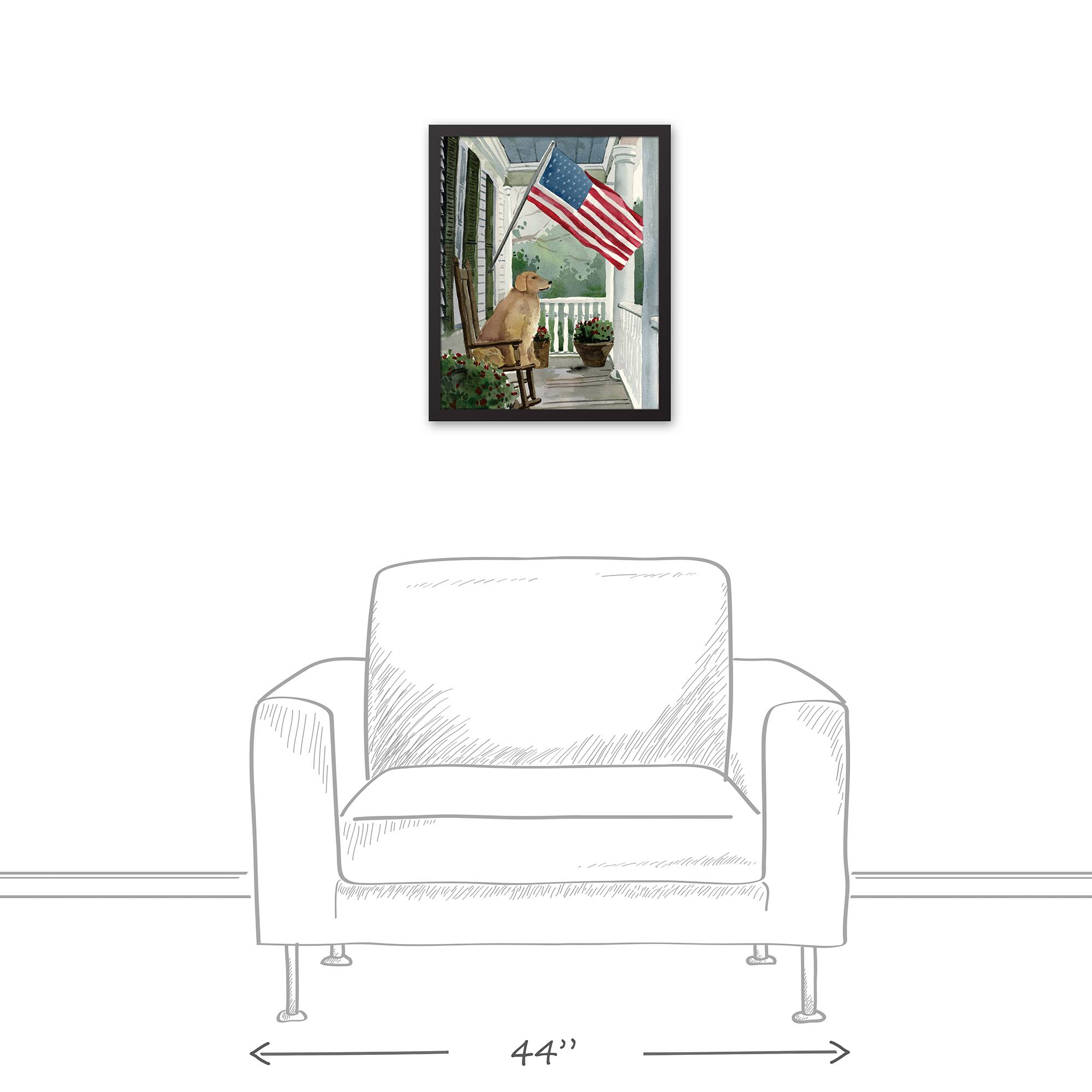 Patriotic Front Porch Golden Black Framed Canvas