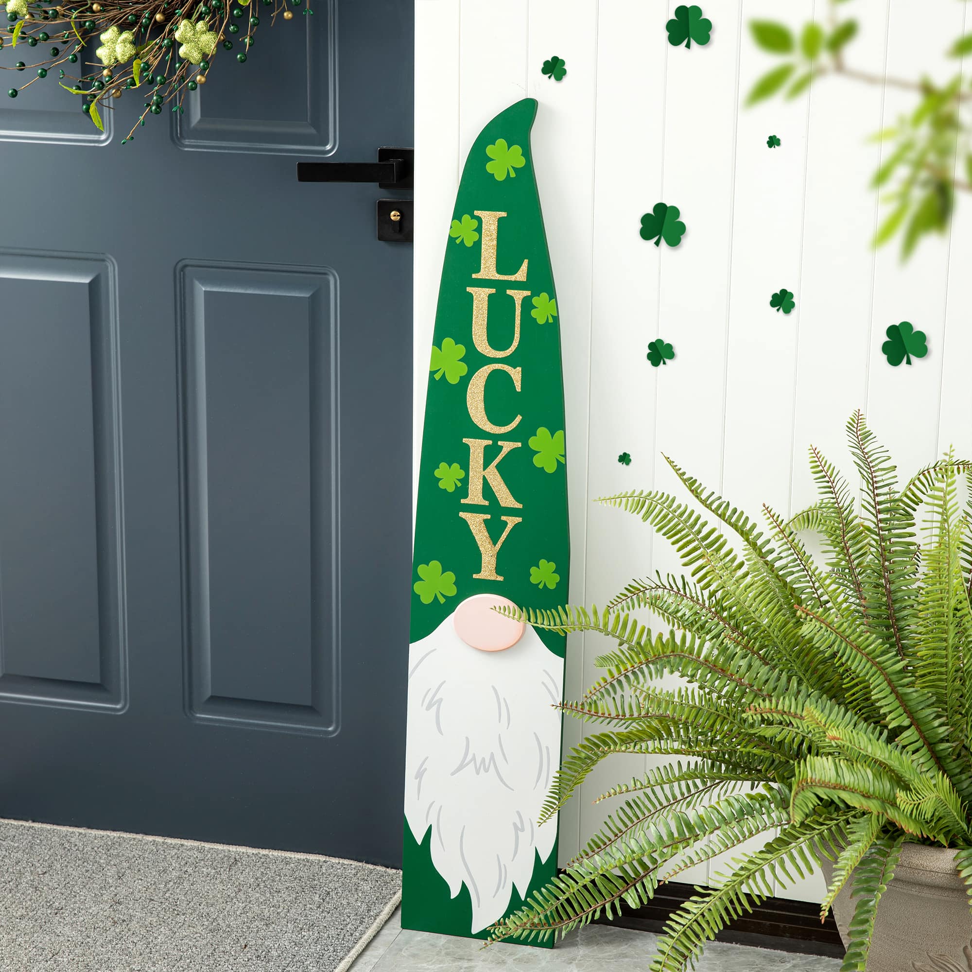 Glitzhome&#xAE; 42&#x22; St. Patrick&#x27;s Wooden Gonme Porch Decor