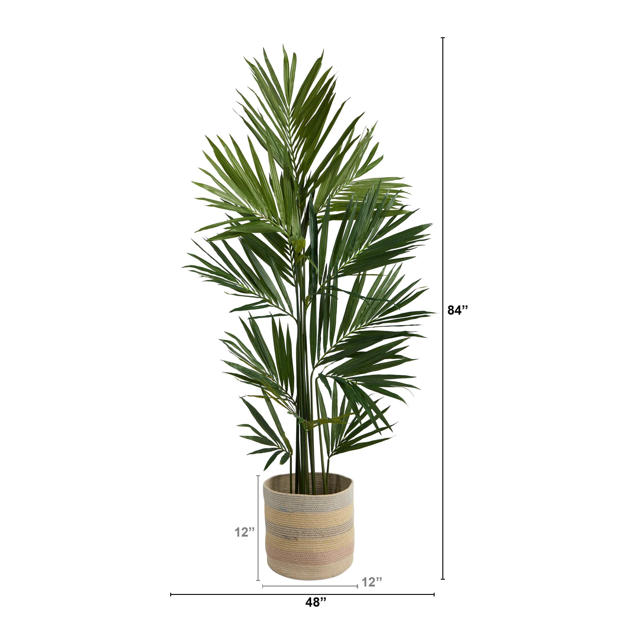 7ft. Kentia Artificial Palm in Handmade Natural Cotton Multicolored Woven Planter