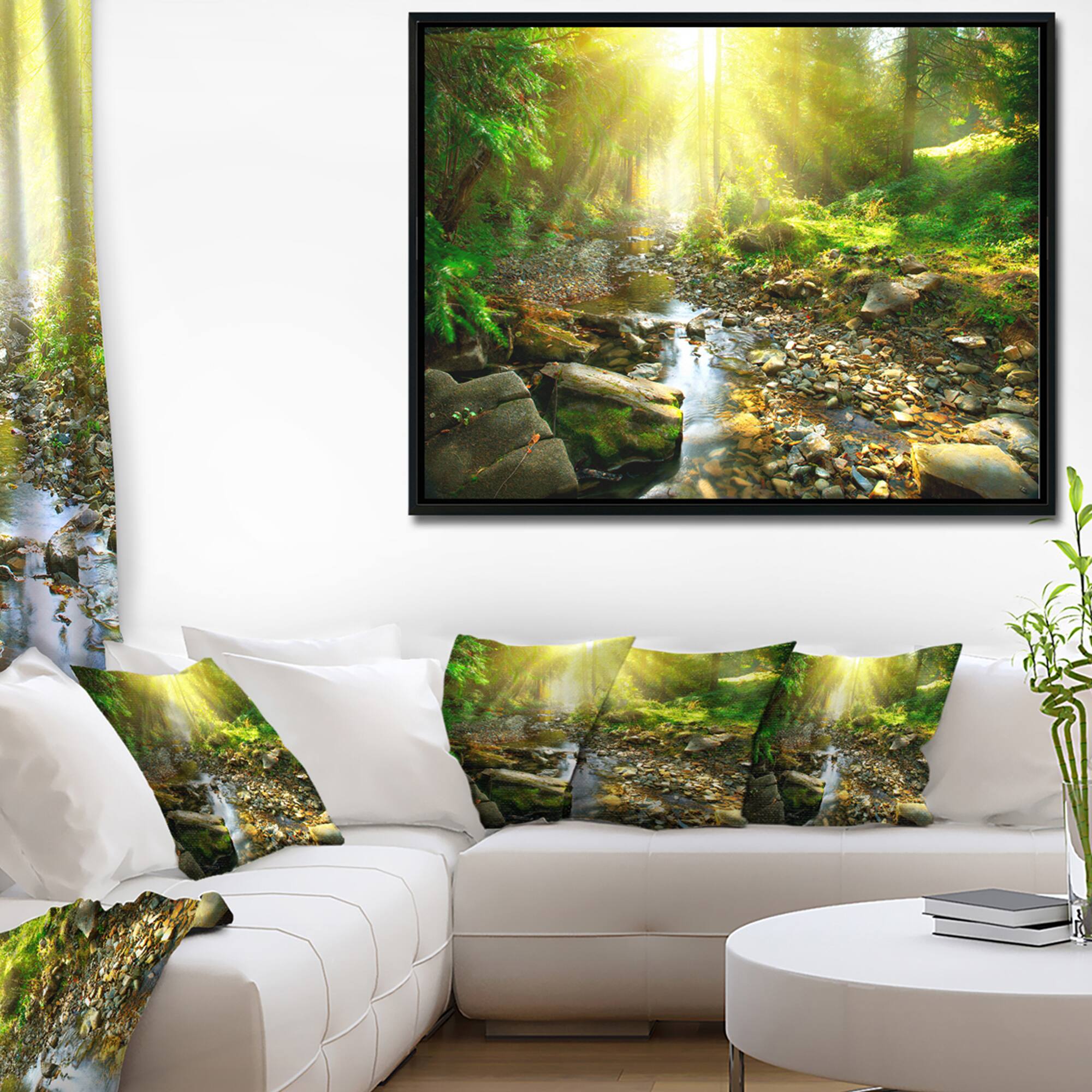 Designart - Mountain Stream in Forest - Landscape Photography Framed Canvas Print