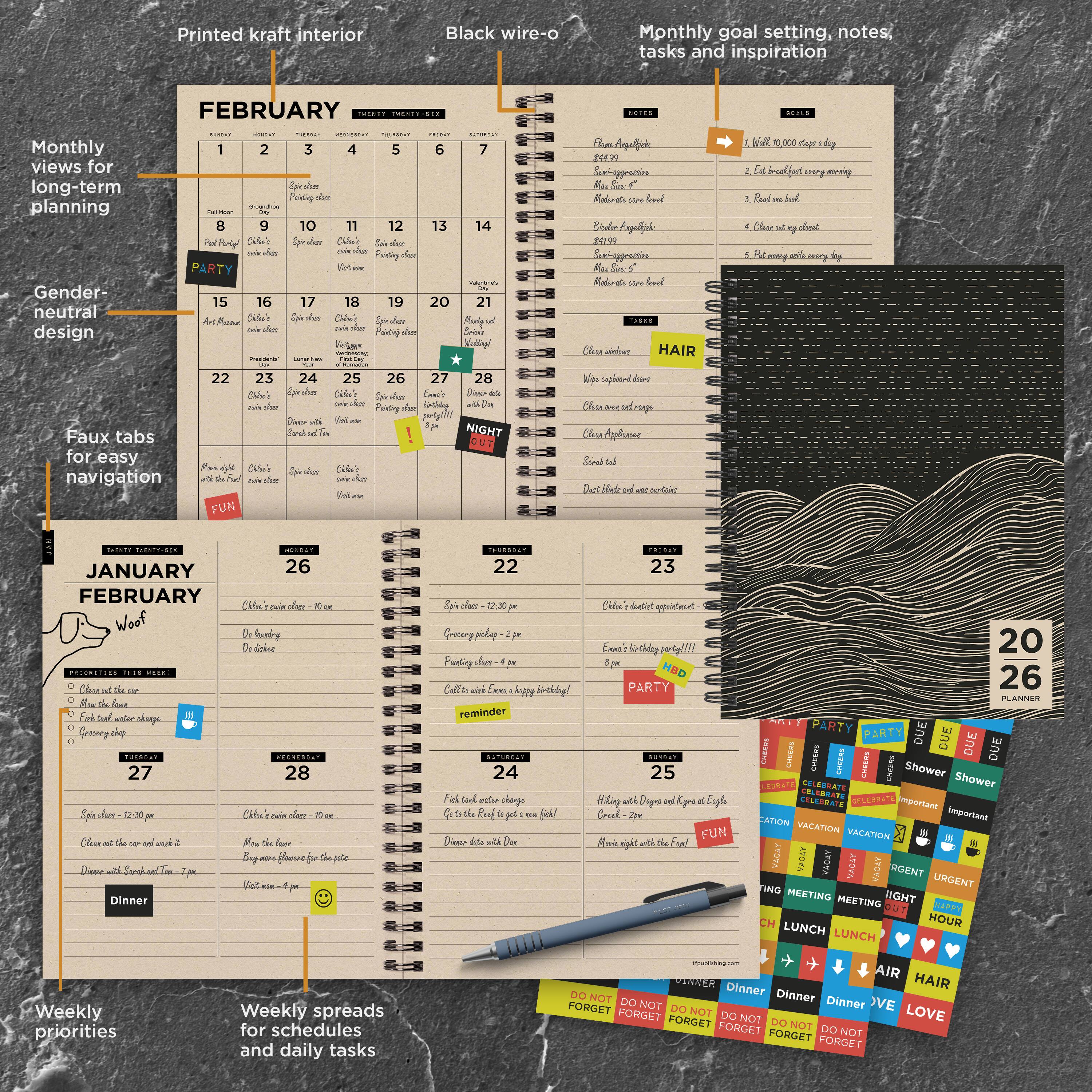 2026 Rolling Waves Medium Weekly Monthly Planner