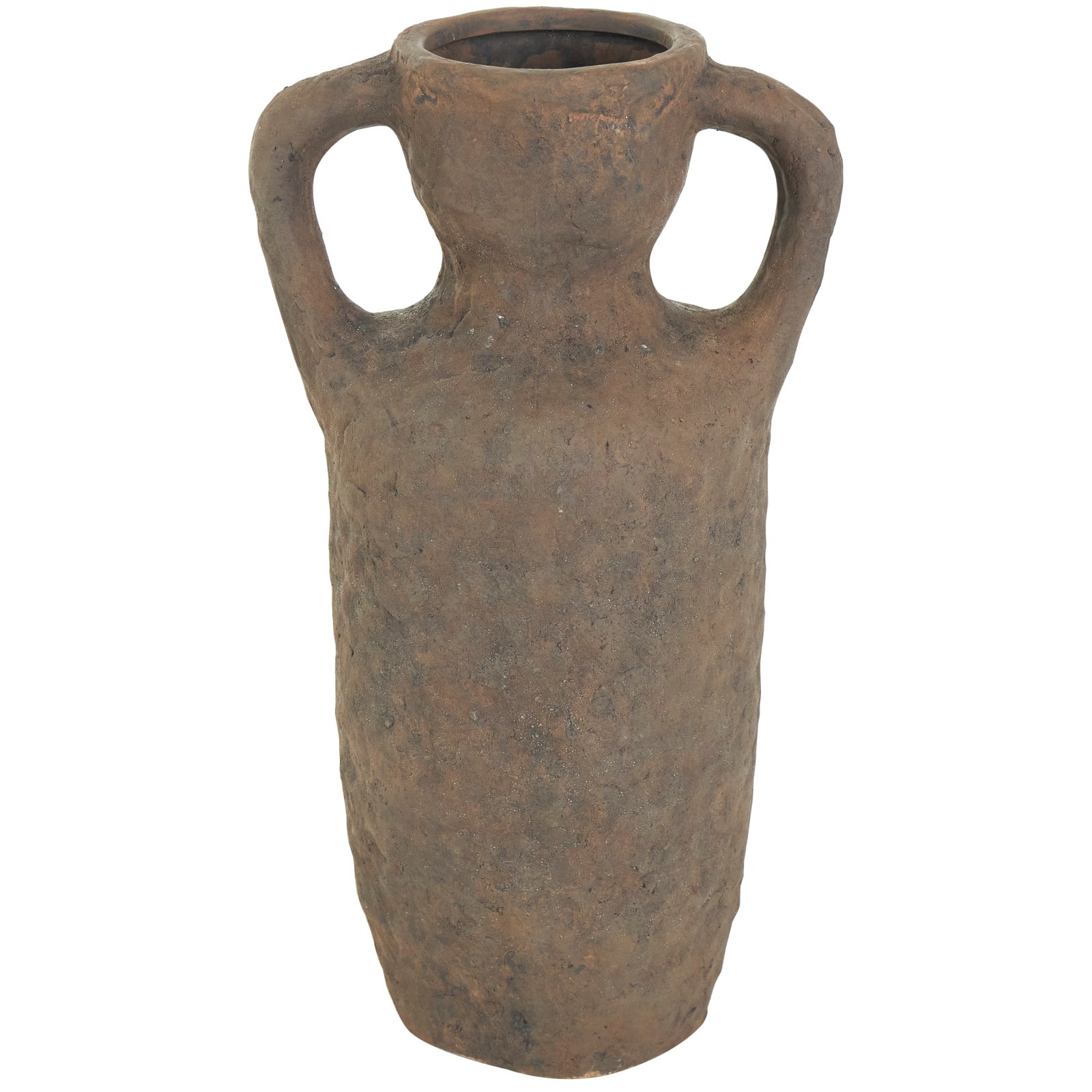 16&#x22; Dark Brown Ceramic Handmade Textured Vase with Wide Handles