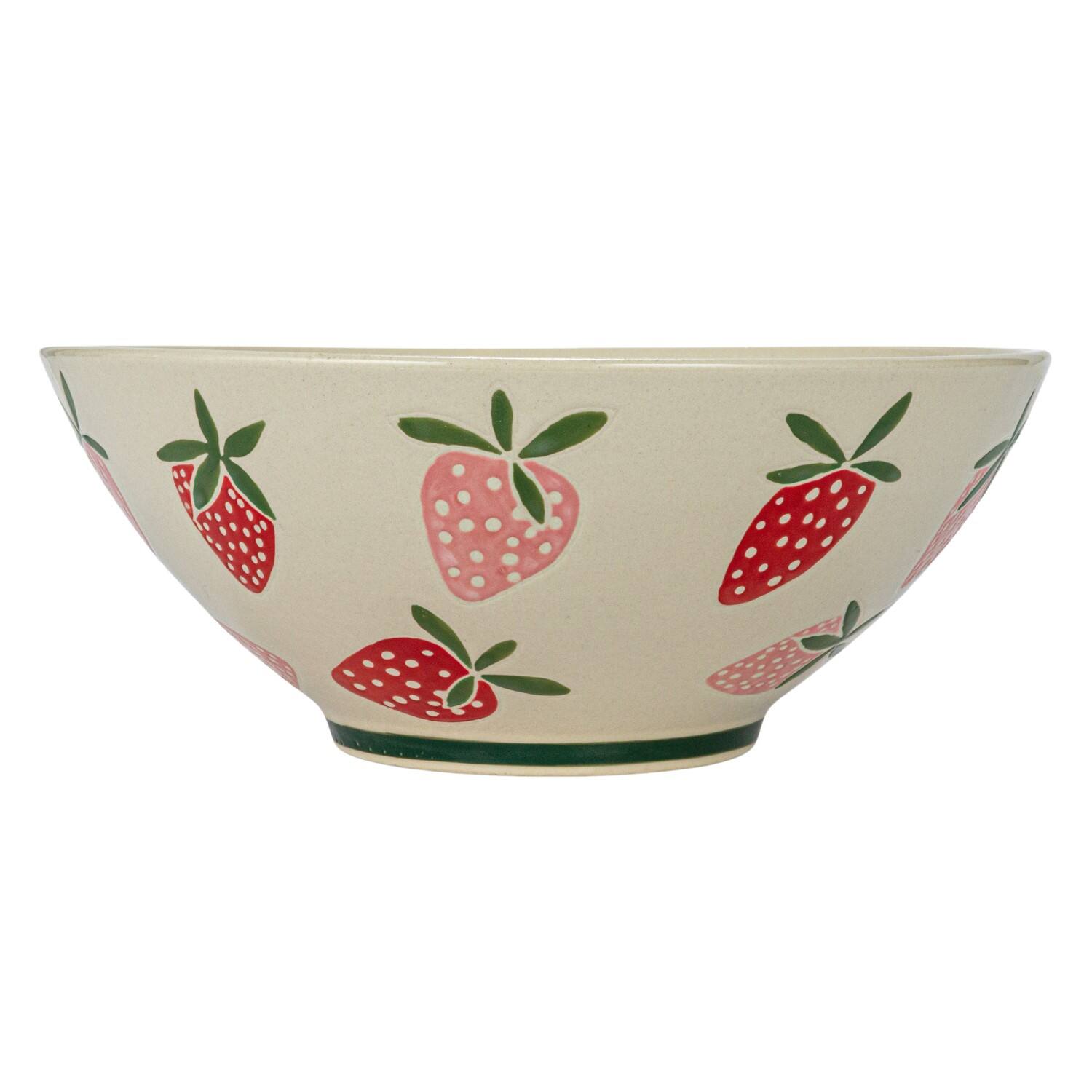 Hello Honey® 10.5" Hand-Painted Wax Relief Strawberries Stoneware Bowls, 4ct.