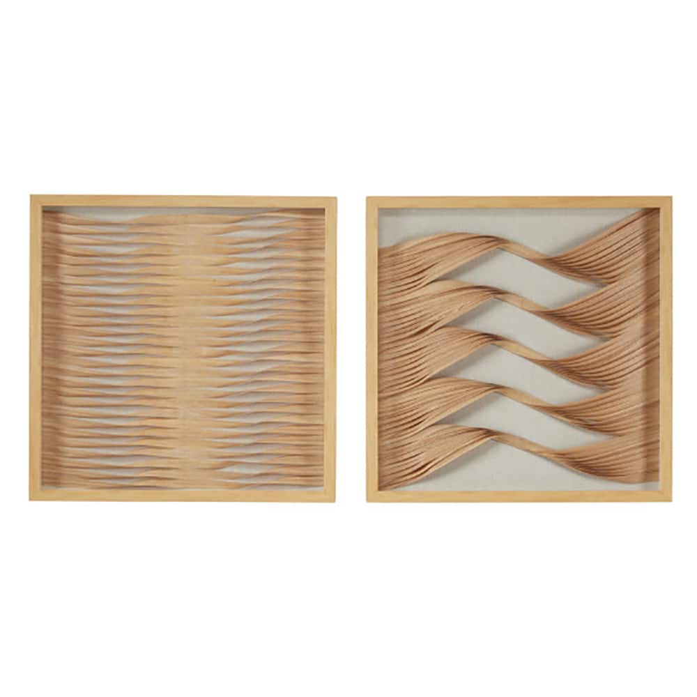 Brown Wood Coastal Style Abstract Wall Art Set