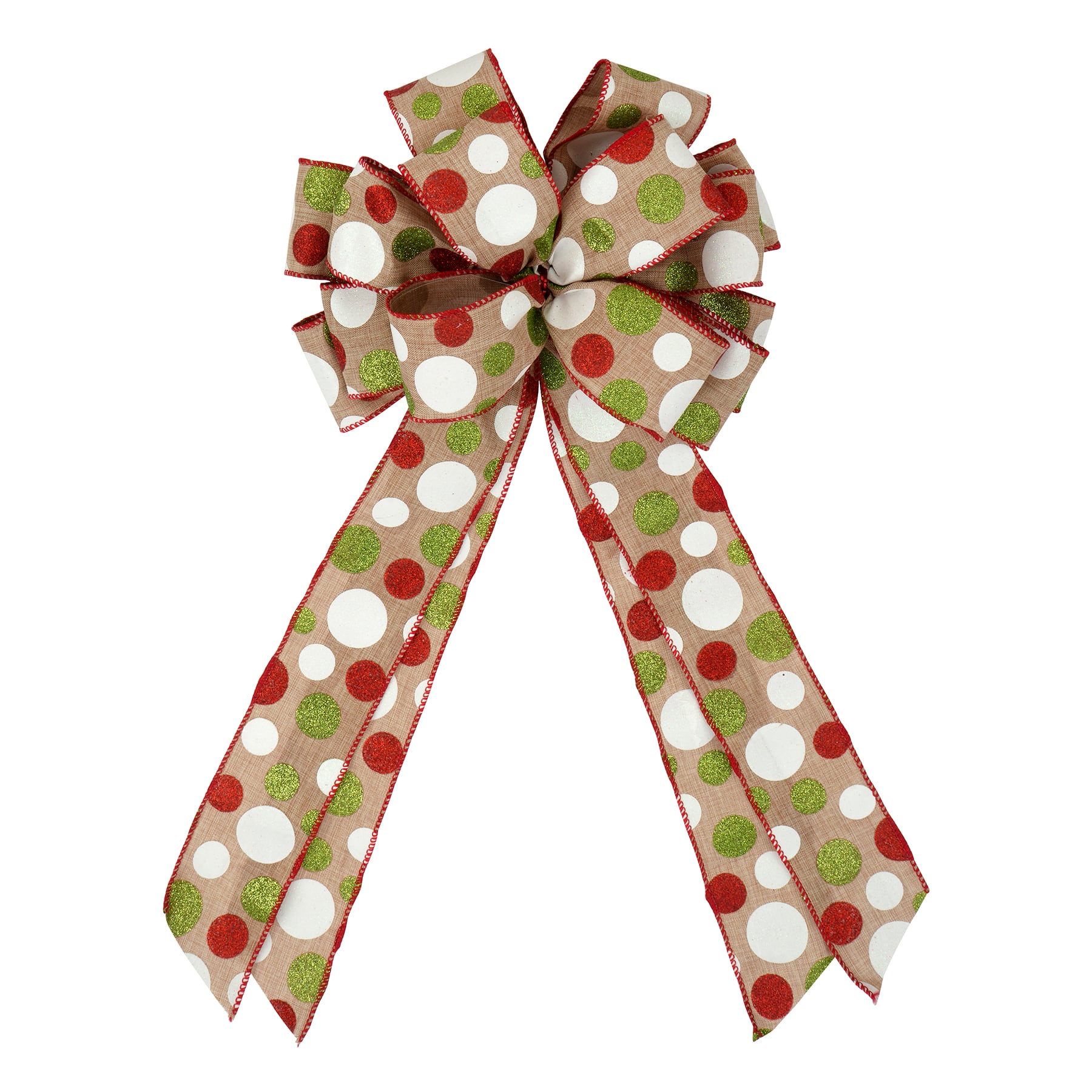 20.5&#x22; Red, White &#x26; Green Dots Tree Topper Bow by Celebrate It&#x2122;