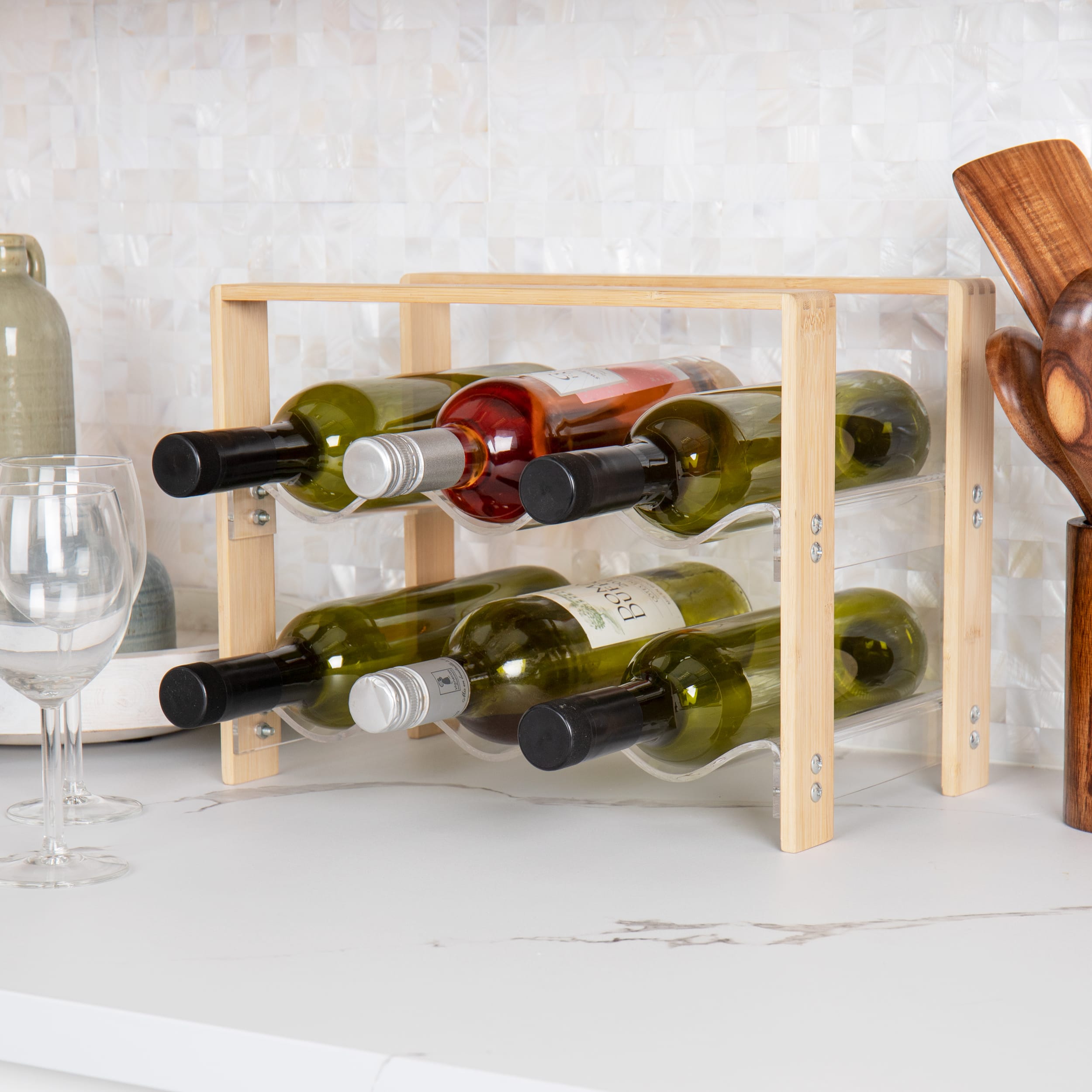 Mind Reader Modern Collection Bamboo & Acrylic 6 Bottle Wine Rack