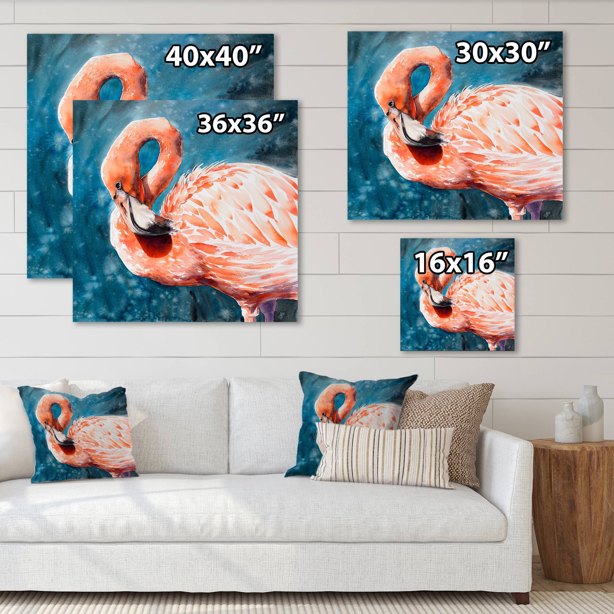 Designart - Pink Flamingos In Blue Water II - Farmhouse Canvas Wall Art Print