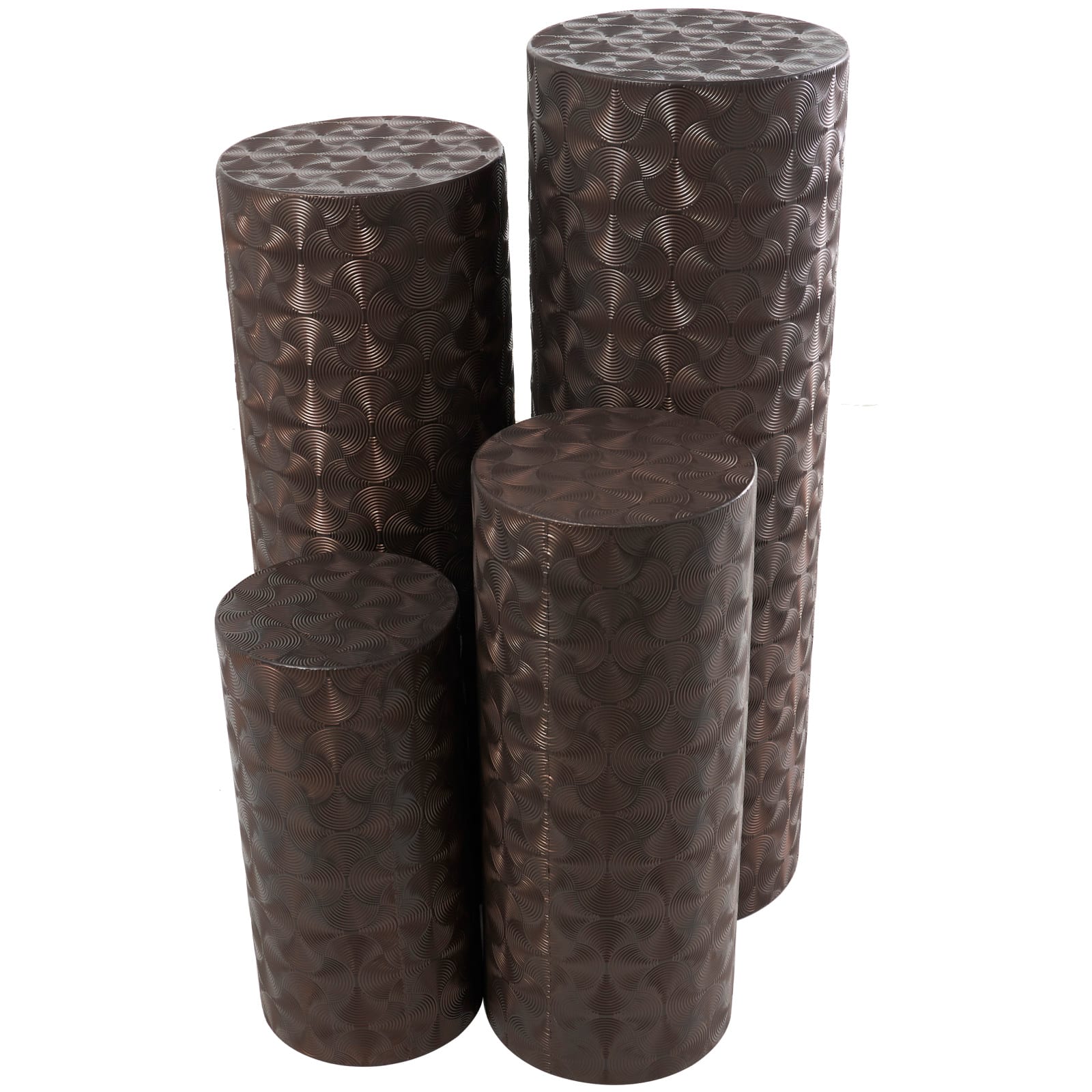 Brown Metal Tall Slim Abstract Pedestal Table with Grooved Shell Design Set