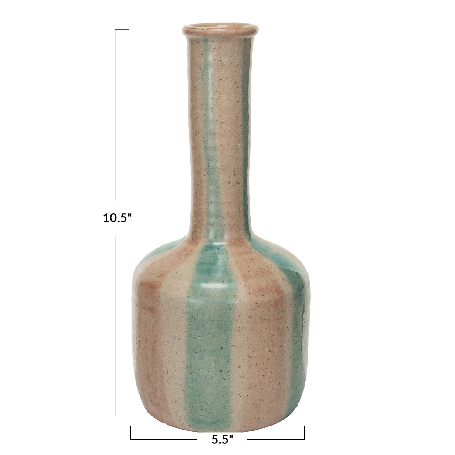 Hello Honey® 14" Blue & Maroon Hand-Painted Crackle Glaze Terra Cotta Vase with Tall Neck
