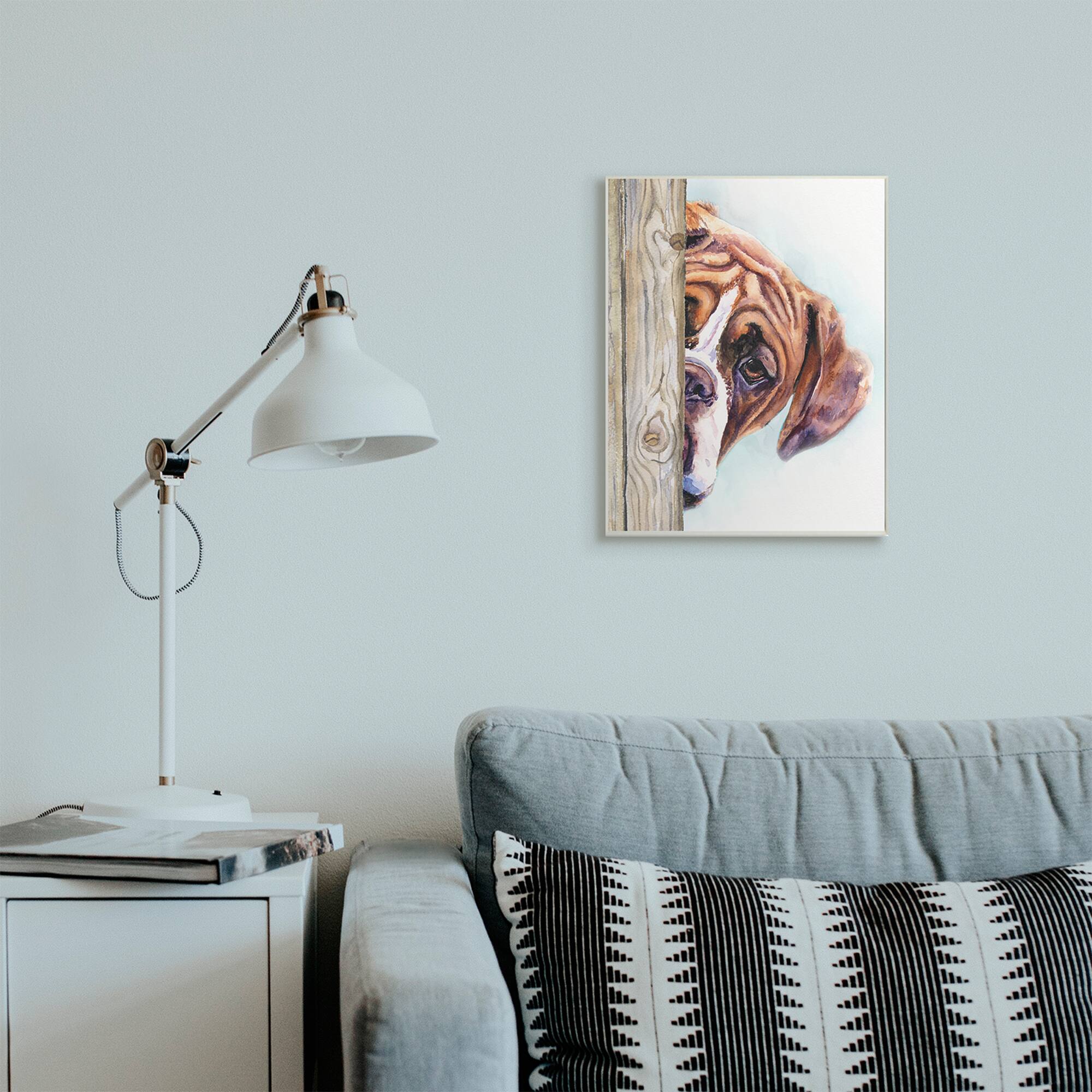 Stupell Industries Boxer Dog Hide and Seek Puppy Portrait Wall Plaque