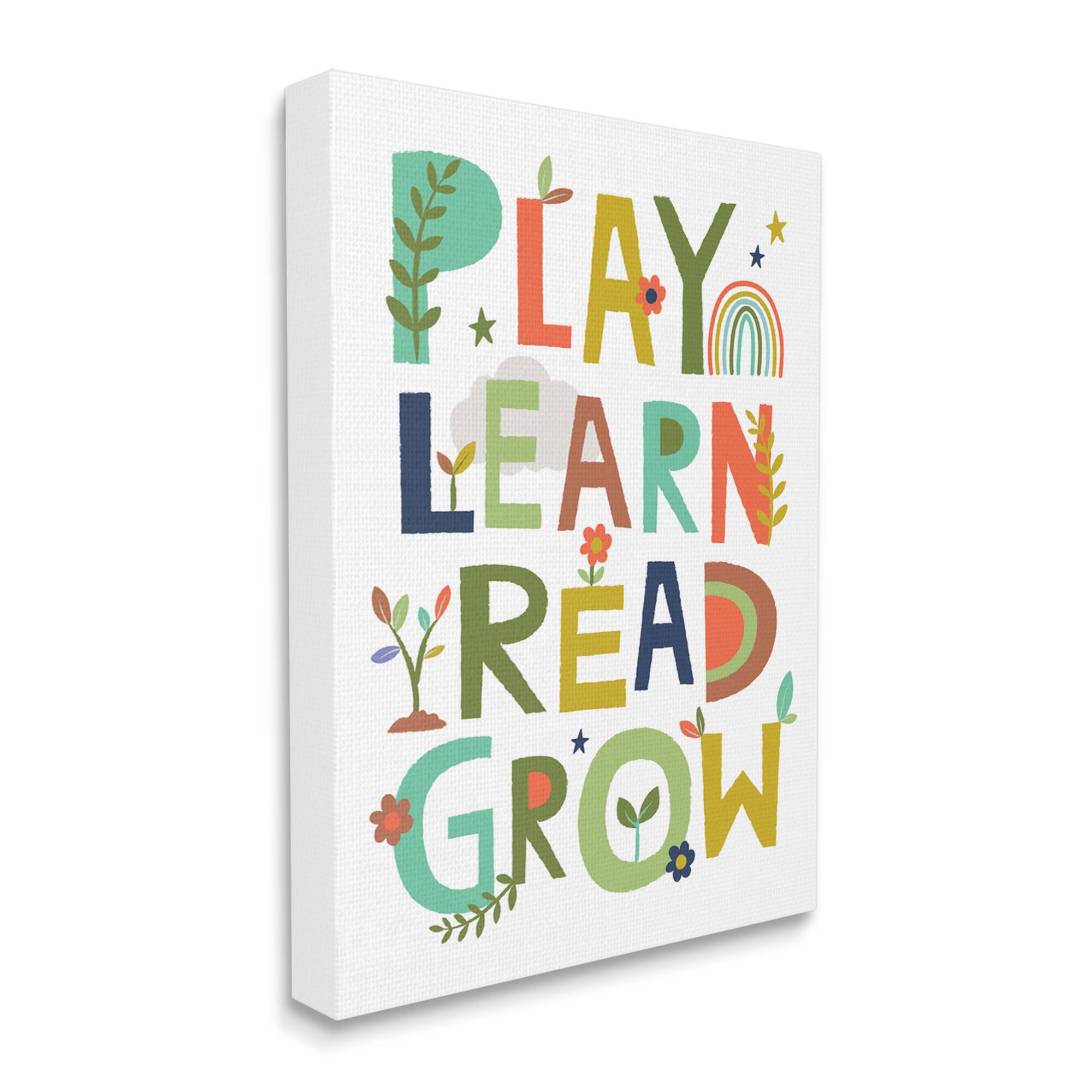 Stupell Industries Play Learn Read Grow Children's Typography Rainbow Flowers Canvas Wall Art