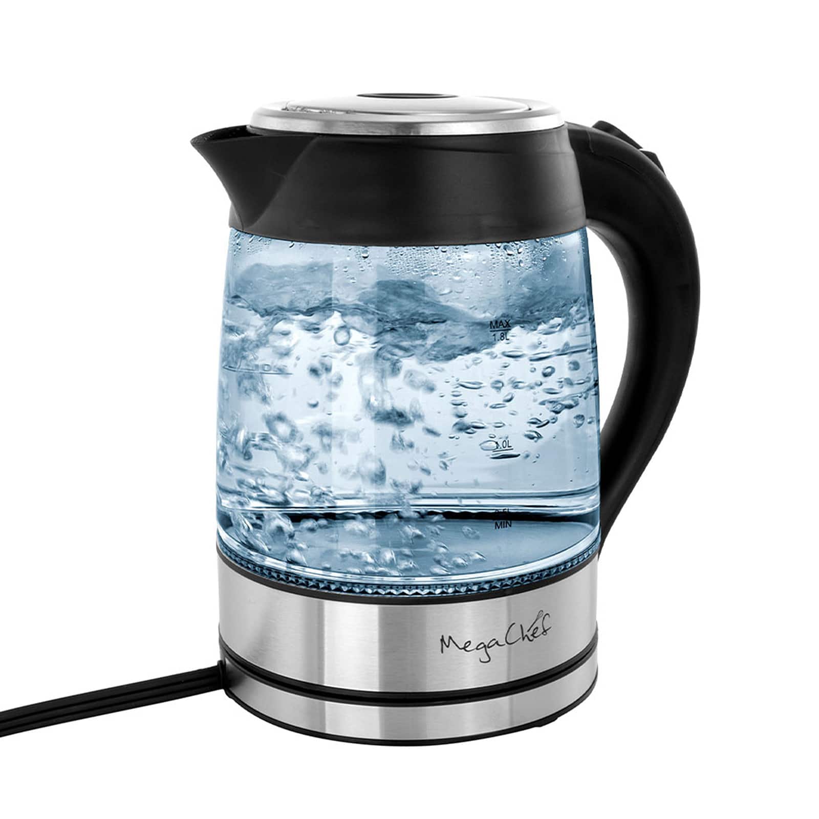 MegaChef 1.8L Glass Body & Stainless Steel Electric Tea Kettle