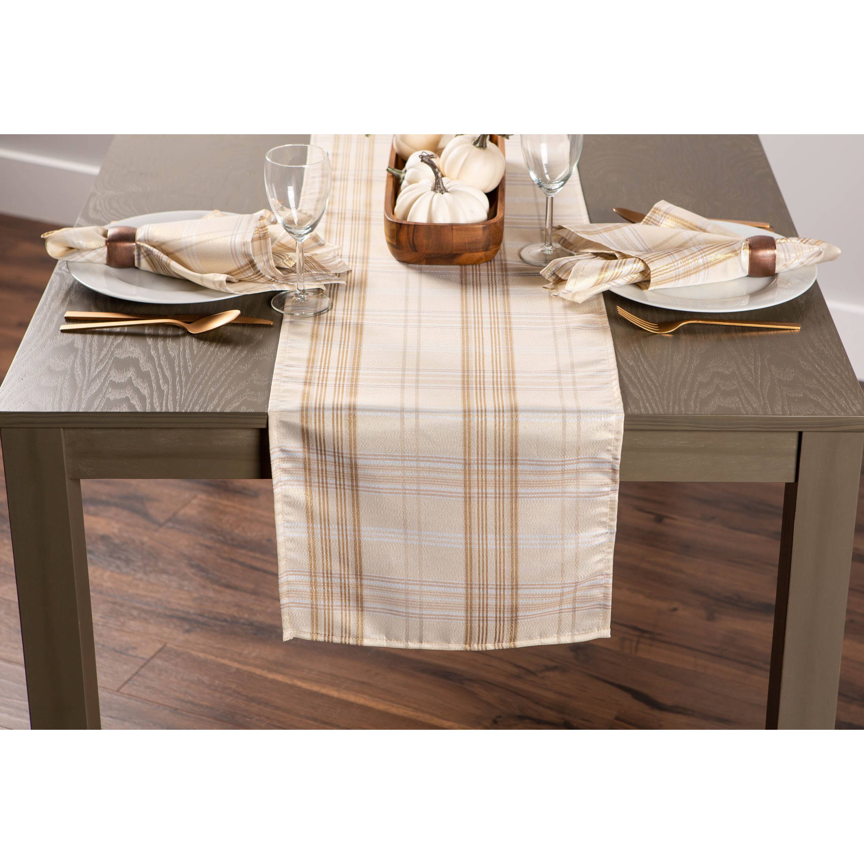 DII® 108" Cream Metallic Plaid Table Runner