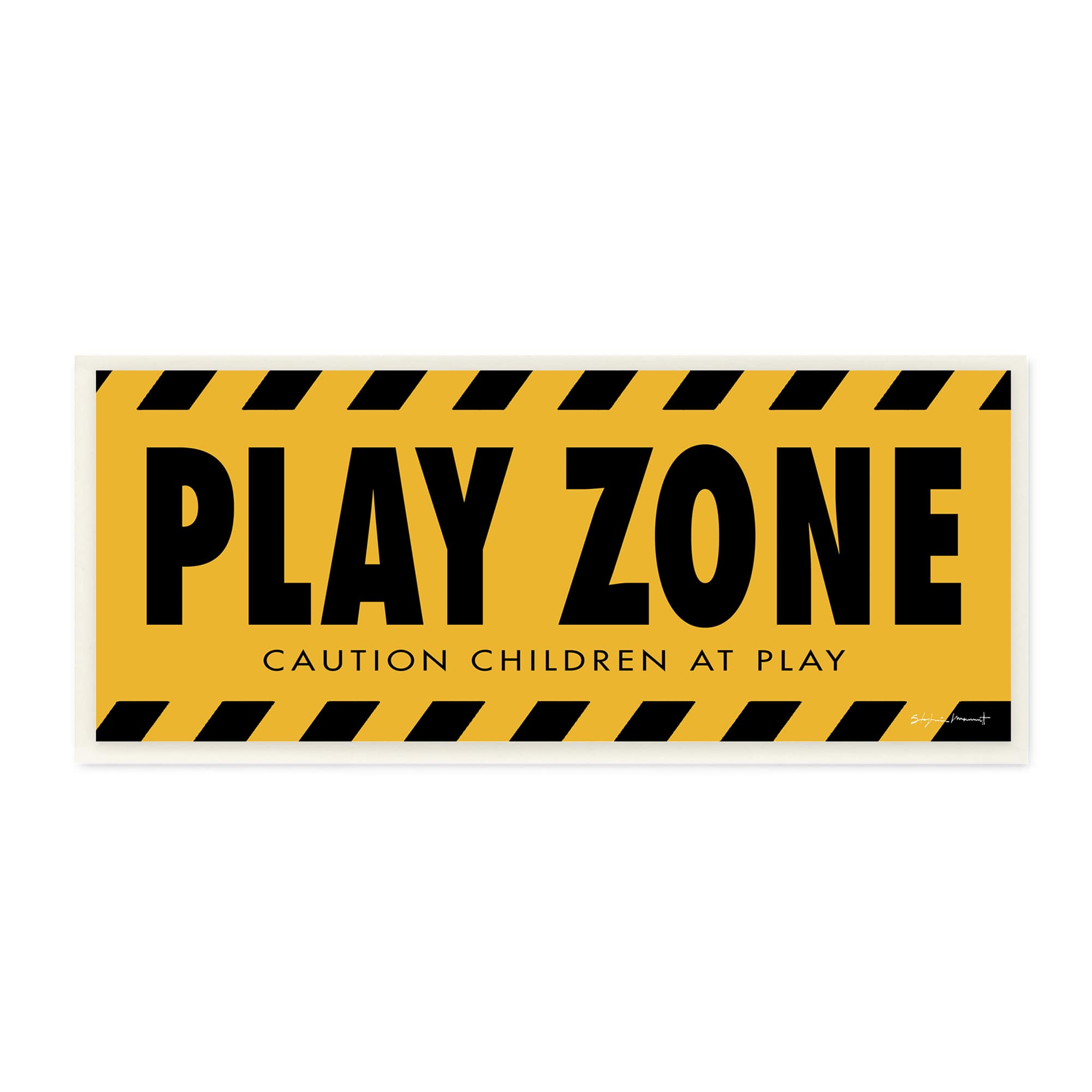 Stupell Industries Play Zone Caution Children Construction Sign Yellow Black, 7" x 17"