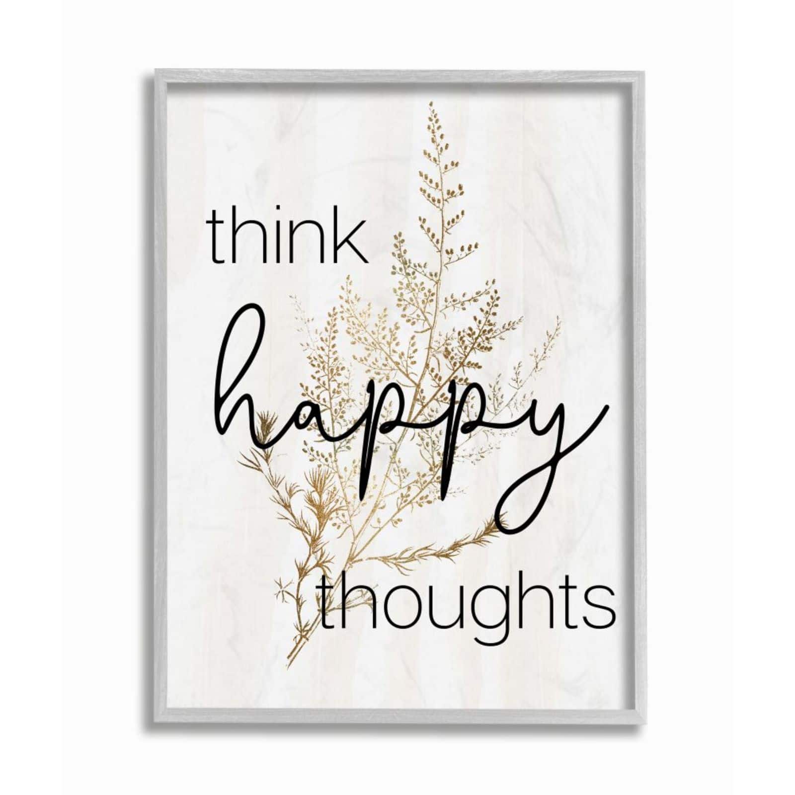 Stupell Industries Think Happy Thoughts Minimal Thistle Framed Wall Art