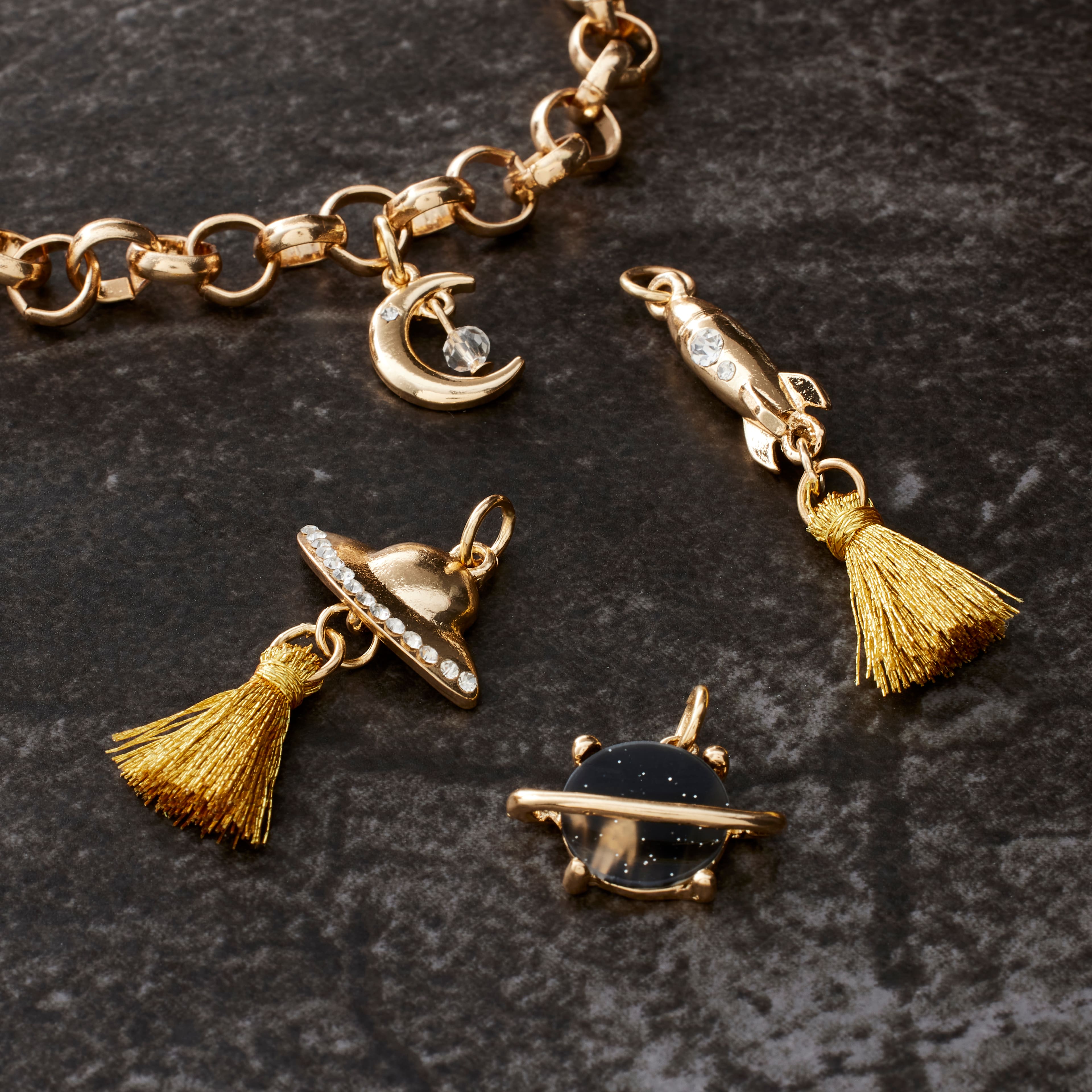 12 Pack: Gold Metal Outer Space Charm Set by Bead Landing&#x2122;